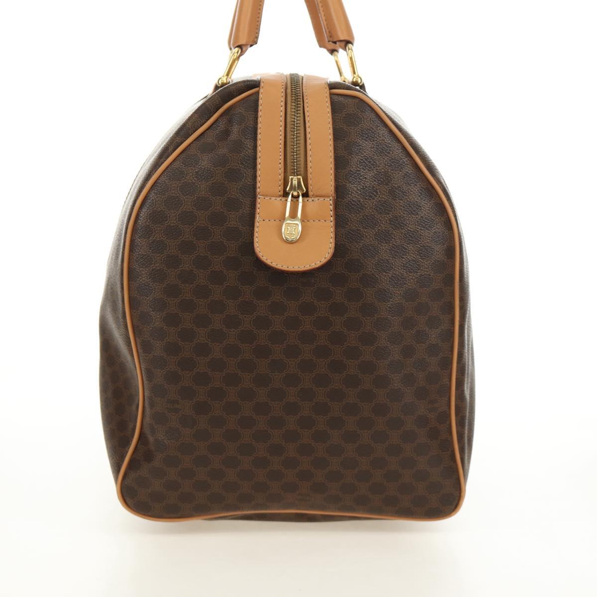 CELINE Macadam Canvas Boston Bag PVC Leather Brown Gold Auth 183419V