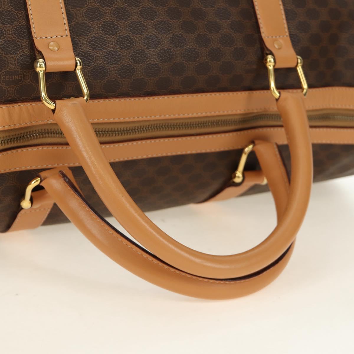 CELINE Macadam Canvas Boston Bag PVC Leather Brown Gold Auth 183419V