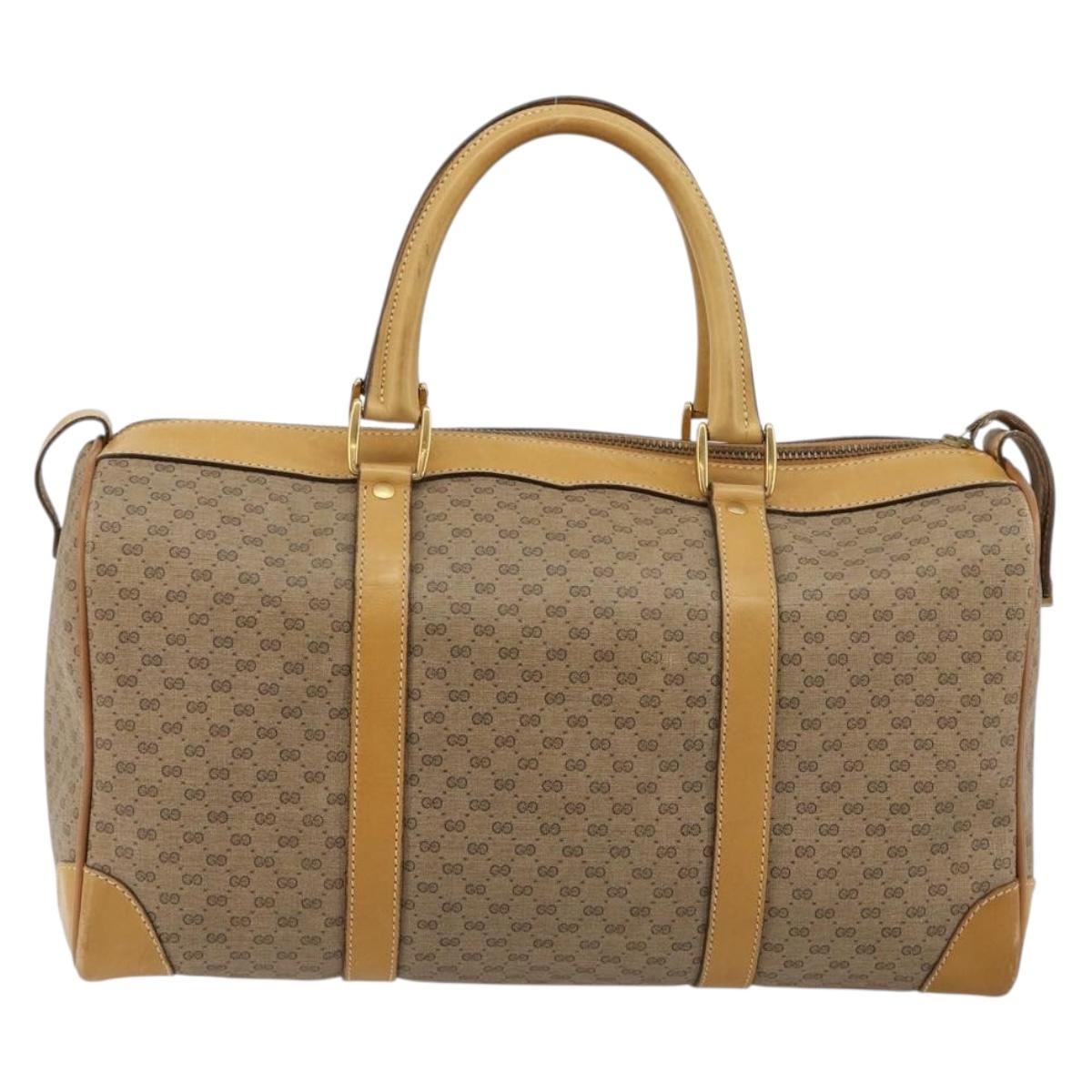 GUCCI Micro GG Supreme Boston Bag PVC Beige Gold Auth 183425