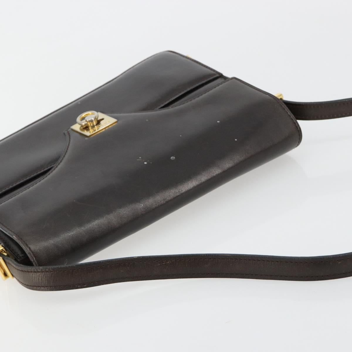 CELINE Shoulder Bag Leather Gold Brown Auth 183437