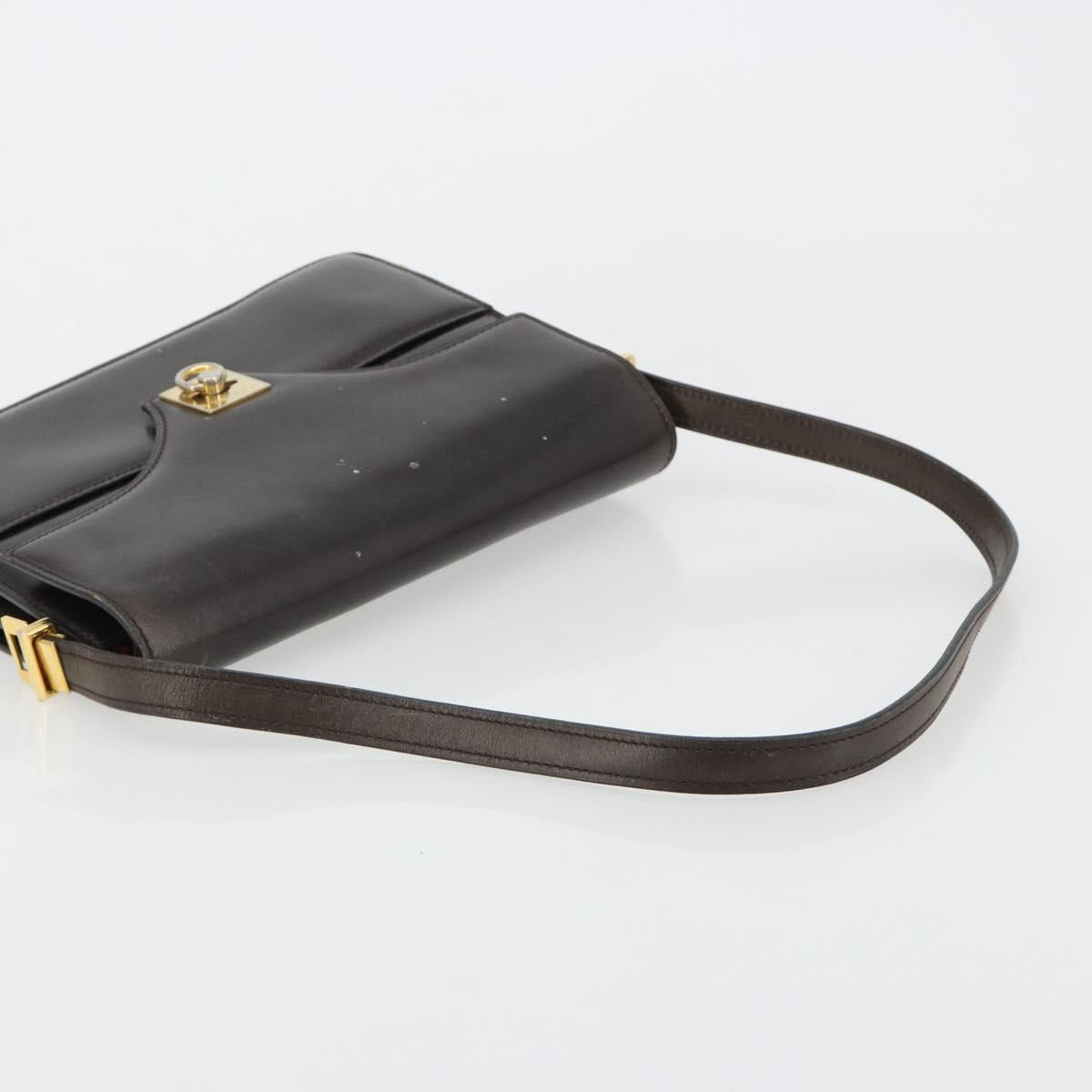 CELINE Shoulder Bag Leather Gold Brown Auth 183437