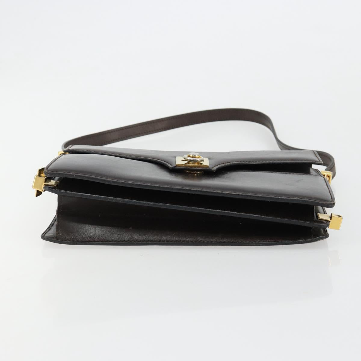 CELINE Shoulder Bag Leather Gold Brown Auth 183437