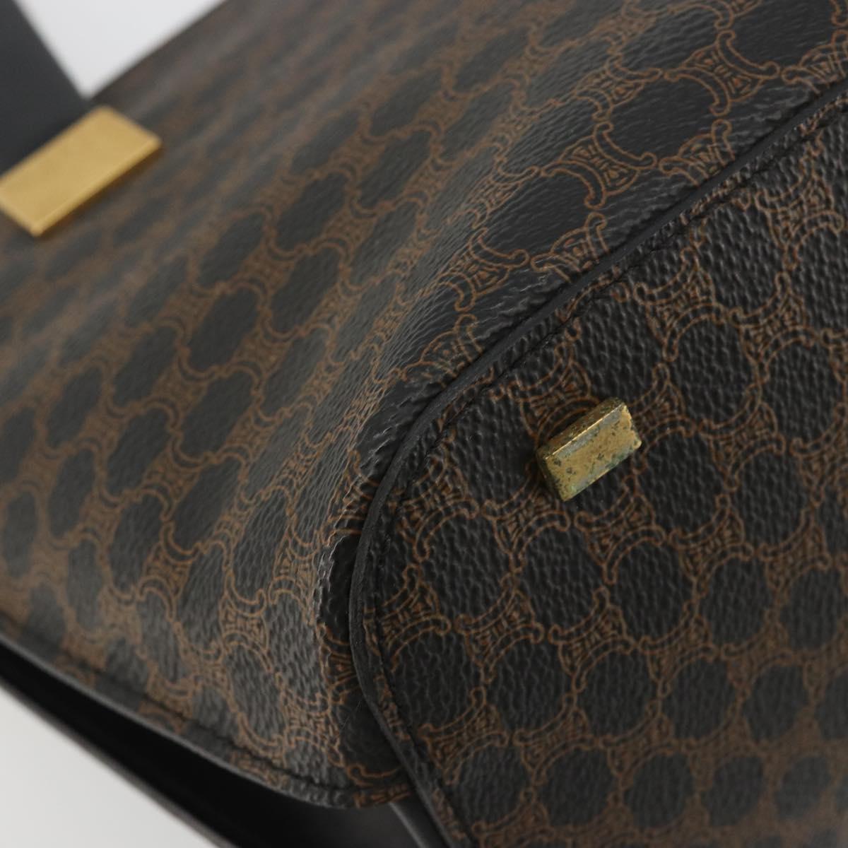 CELINE Macadam Canvas Hand Bag PVC Leather Black Gold Auth 183438