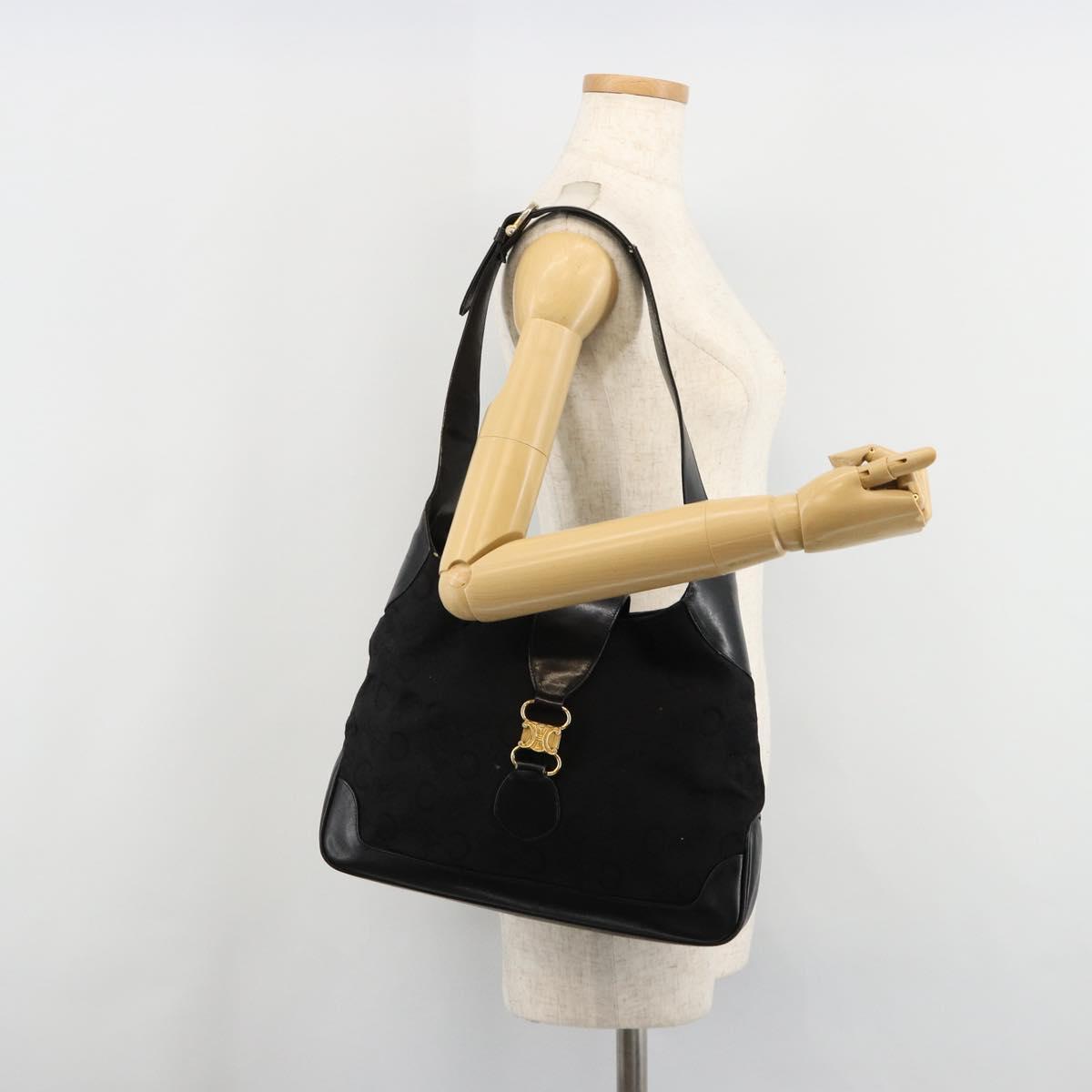CELINE C Sulky Shoulder Bag Canvas Black Gold Auth 183439