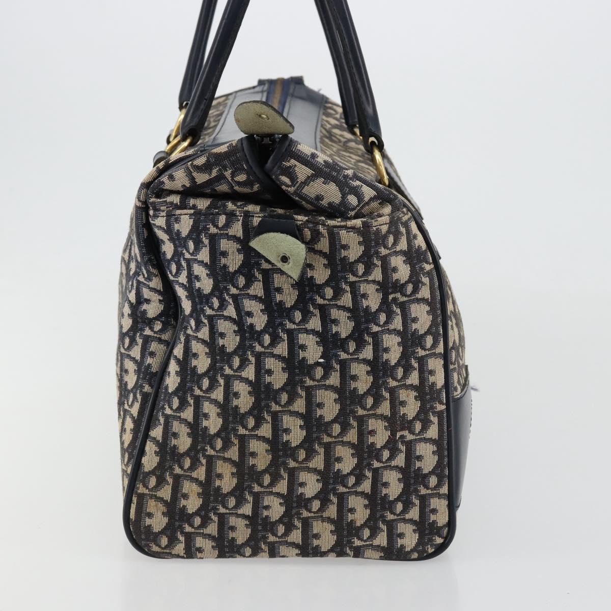 Christian Dior Trotter Canvas Boston Bag Navy Gold Auth 183441A