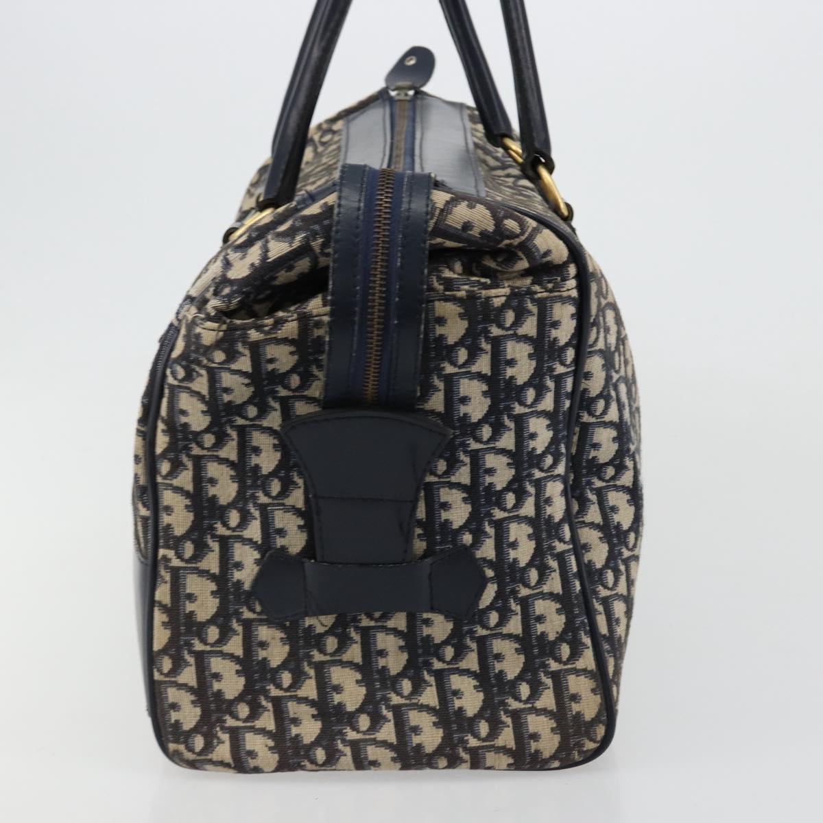 Christian Dior Trotter Canvas Boston Bag Navy Gold Auth 183441A