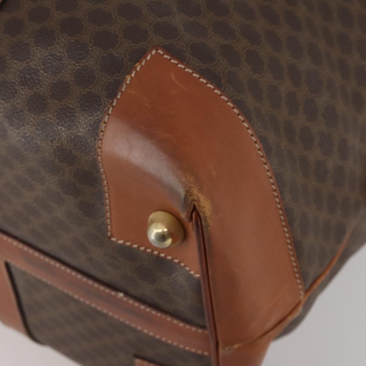 CELINE Macadam Canvas Boston Bag PVC Leather Brown Gold Auth 183443