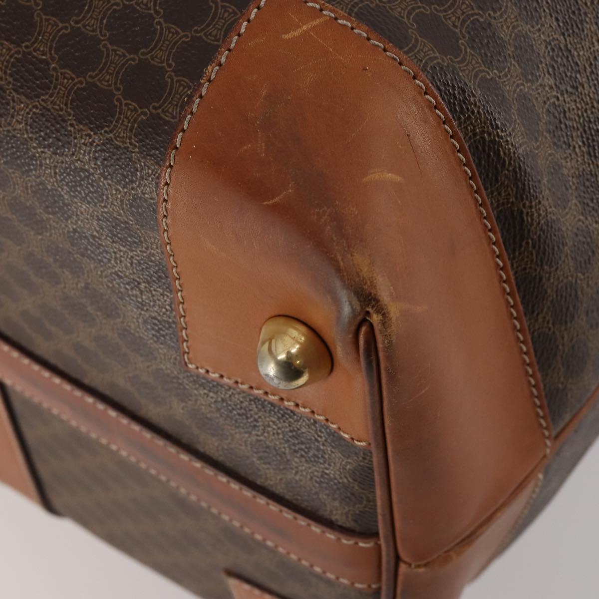 CELINE Macadam Canvas Boston Bag PVC Leather Brown Gold Auth 183443