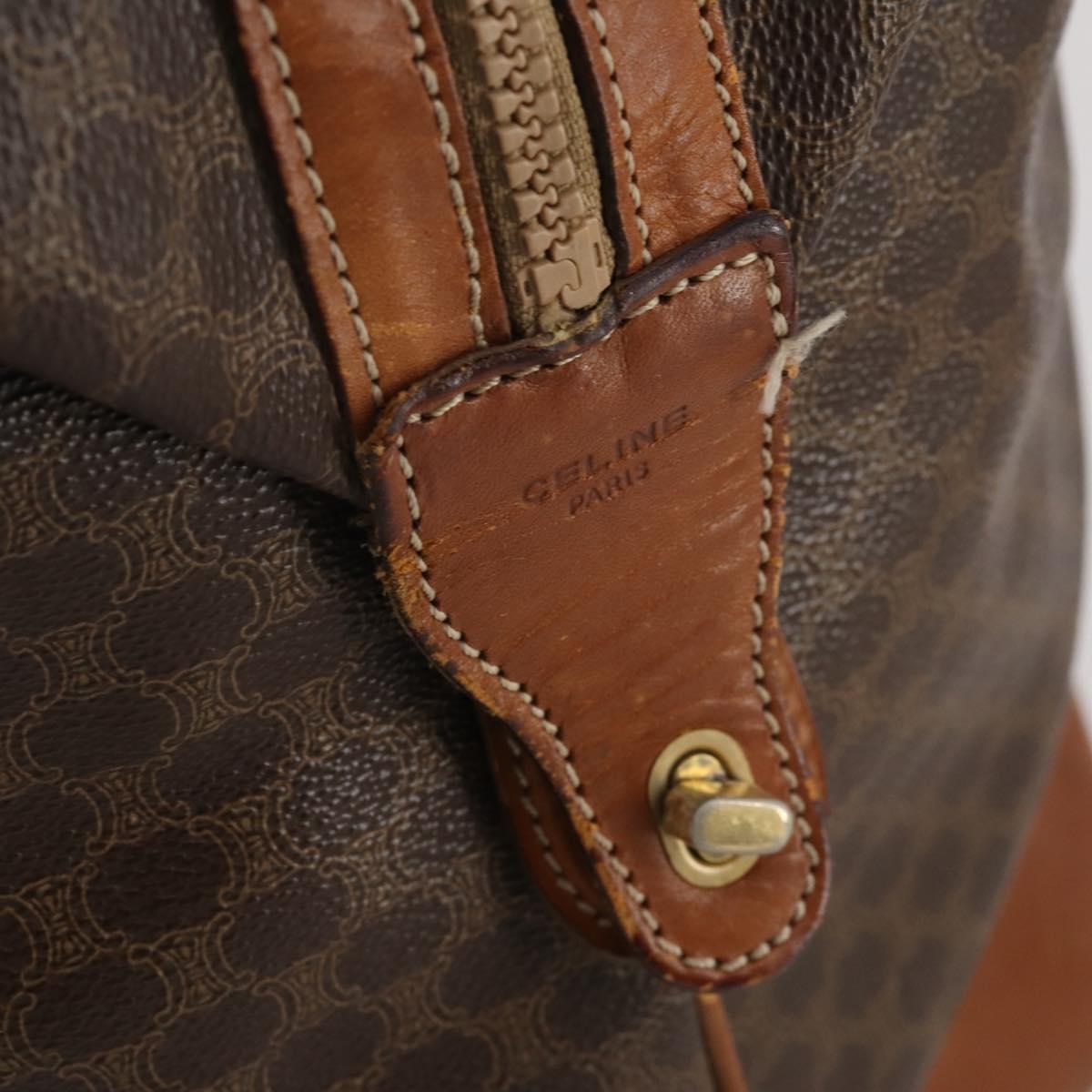 CELINE Macadam Canvas Boston Bag PVC Leather Brown Gold Auth 183443