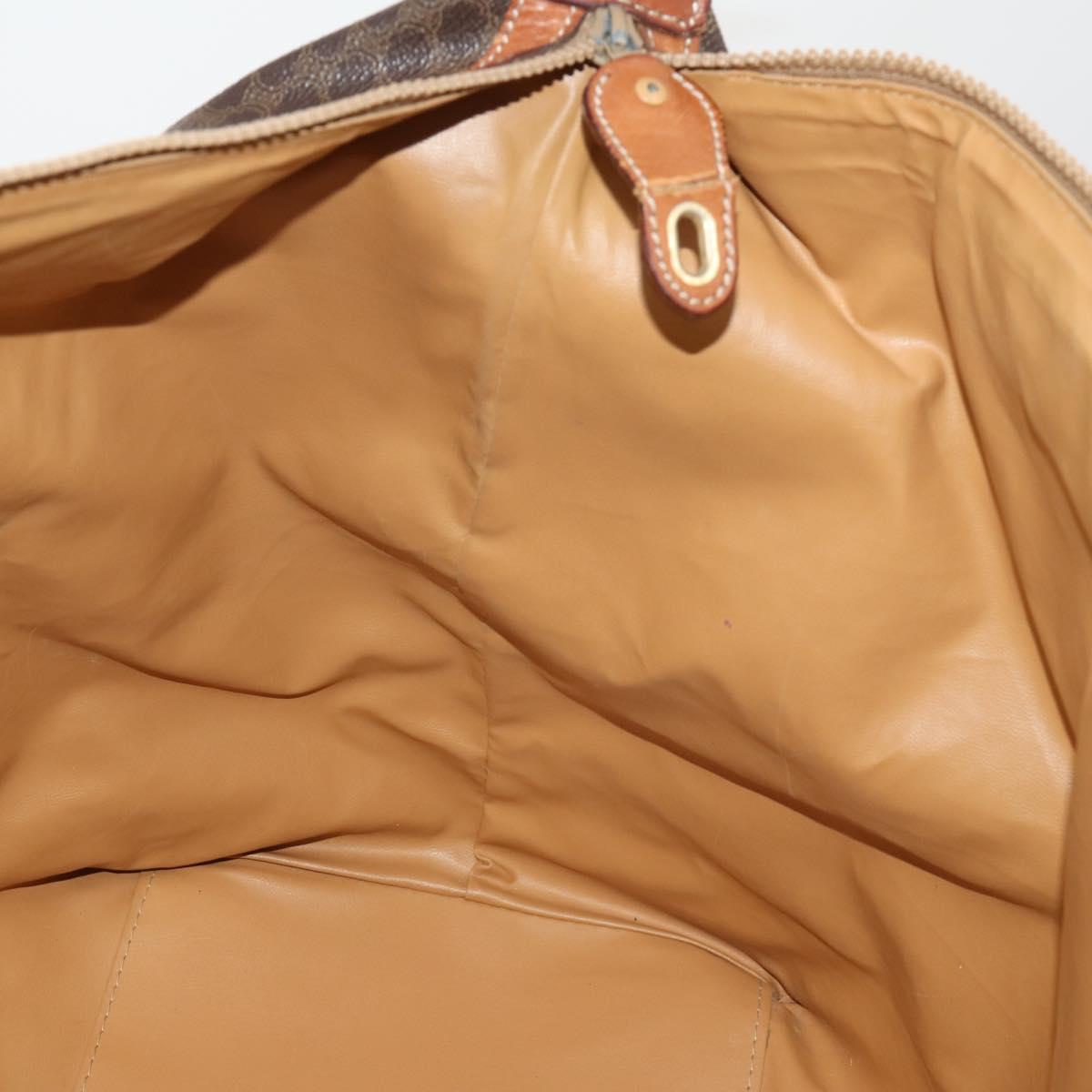 CELINE Macadam Canvas Boston Bag PVC Leather Brown Gold Auth 183443
