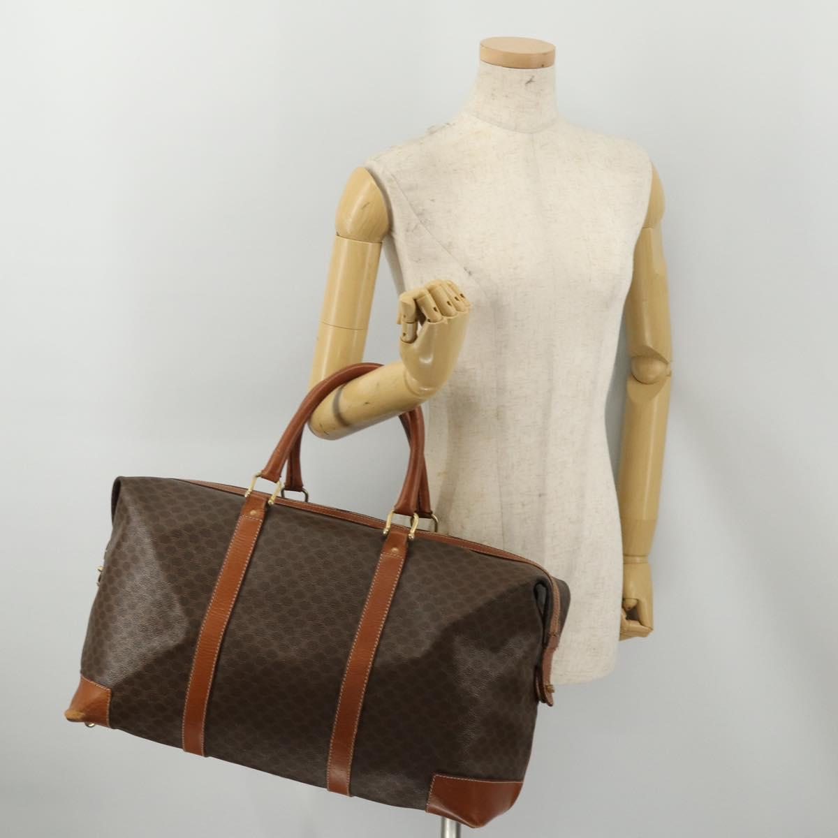 CELINE Macadam Canvas Boston Bag PVC Leather Brown Gold Auth 183443