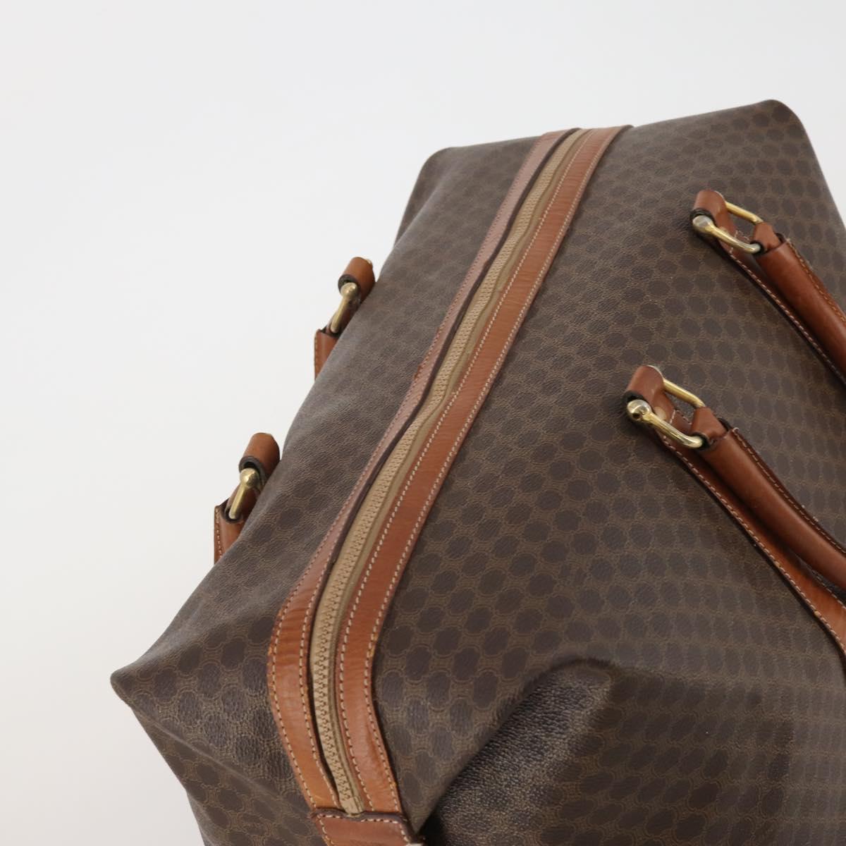 CELINE Macadam Canvas Boston Bag PVC Leather Brown Gold Auth 183443