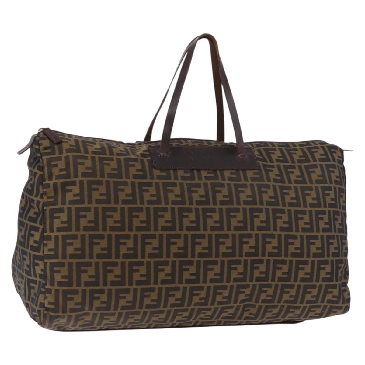 FENDI Zucca Canvas Boston Bag Black Brown Auth 183446