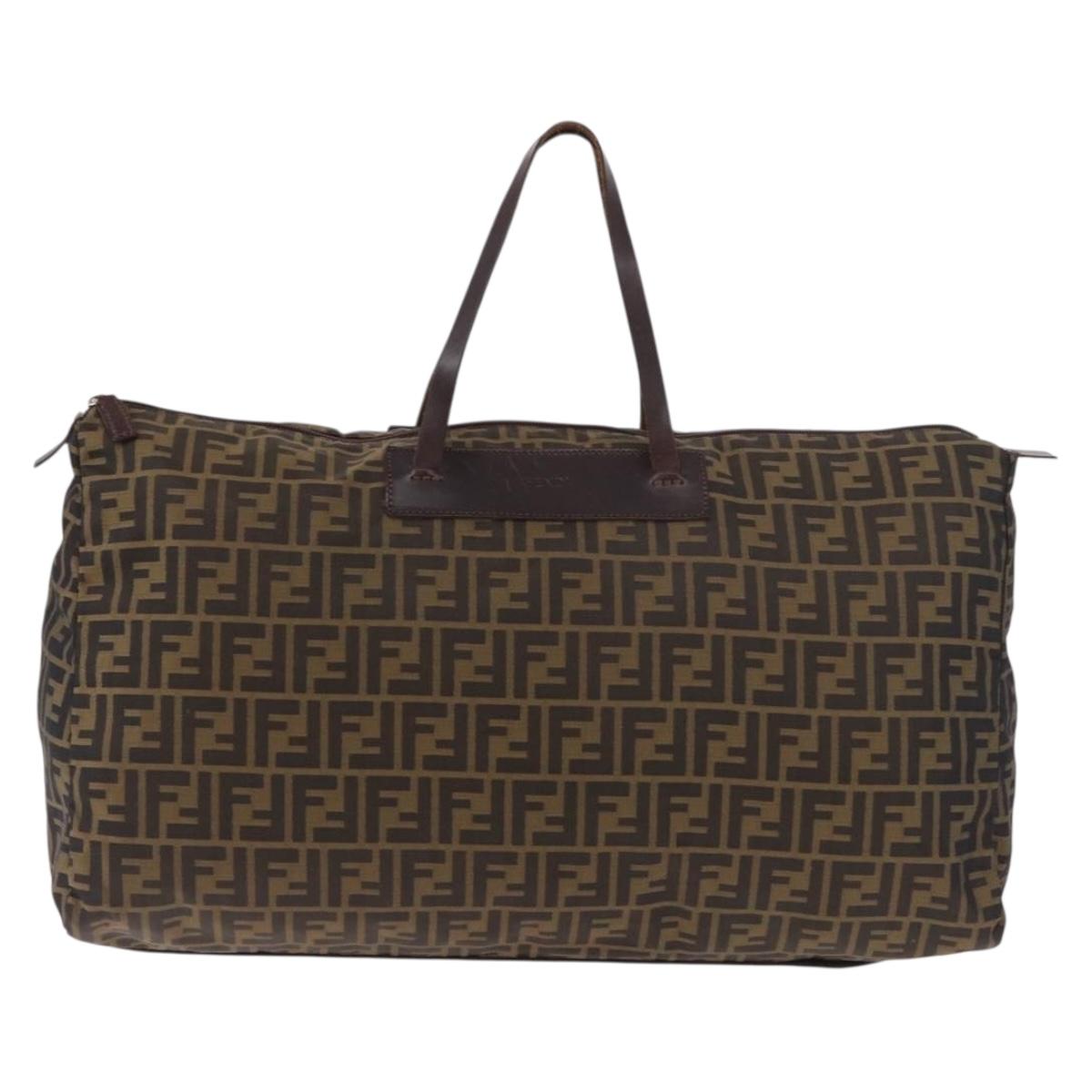 FENDI Zucca Canvas Boston Bag Black Brown Auth 183446