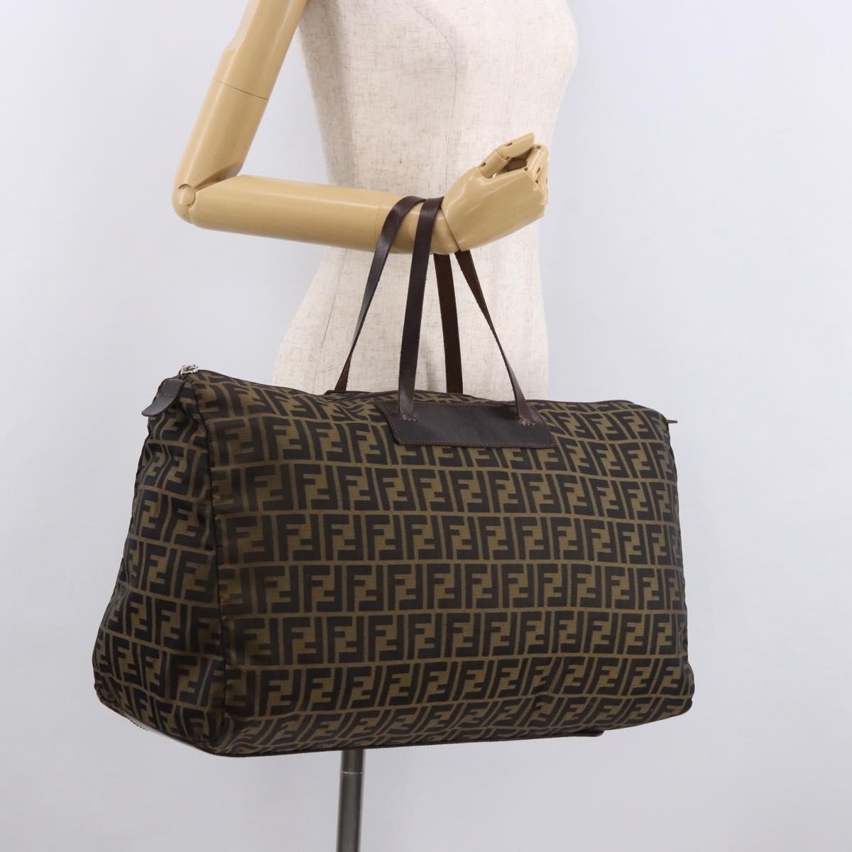 FENDI Zucca Canvas Boston Bag Black Brown Auth 183446