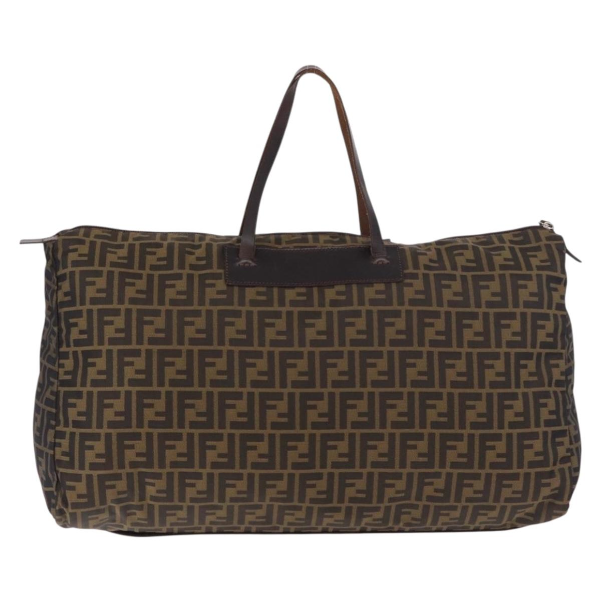FENDI Zucca Canvas Boston Bag Black Brown Auth 183446