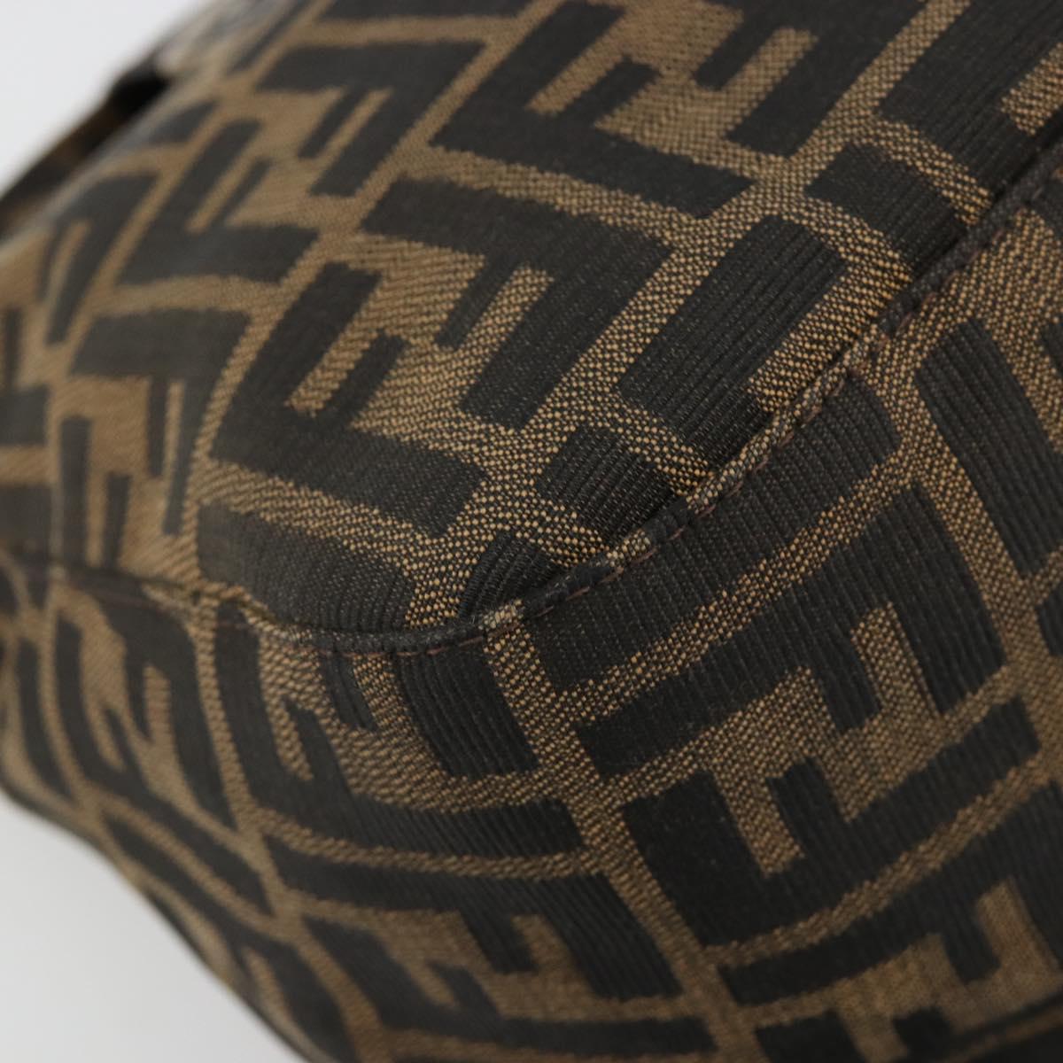 FENDI Zucca Canvas Mamma Baguette Shoulder Bag Black Brown Silver Auth 183462V