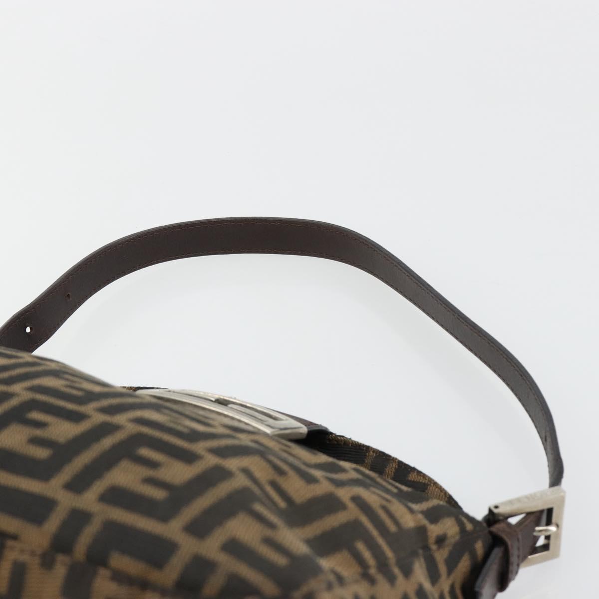 FENDI Zucca Canvas Mamma Baguette Shoulder Bag Black Brown Silver Auth 183462V