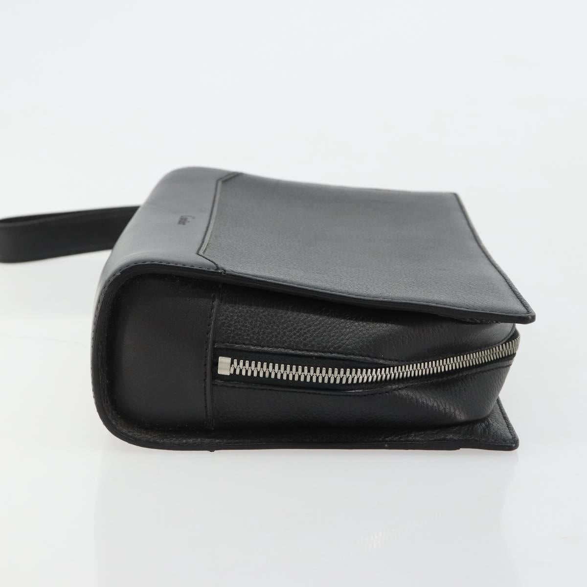 CARTIER Clutch Bag Leather Black Silver Auth 183463A