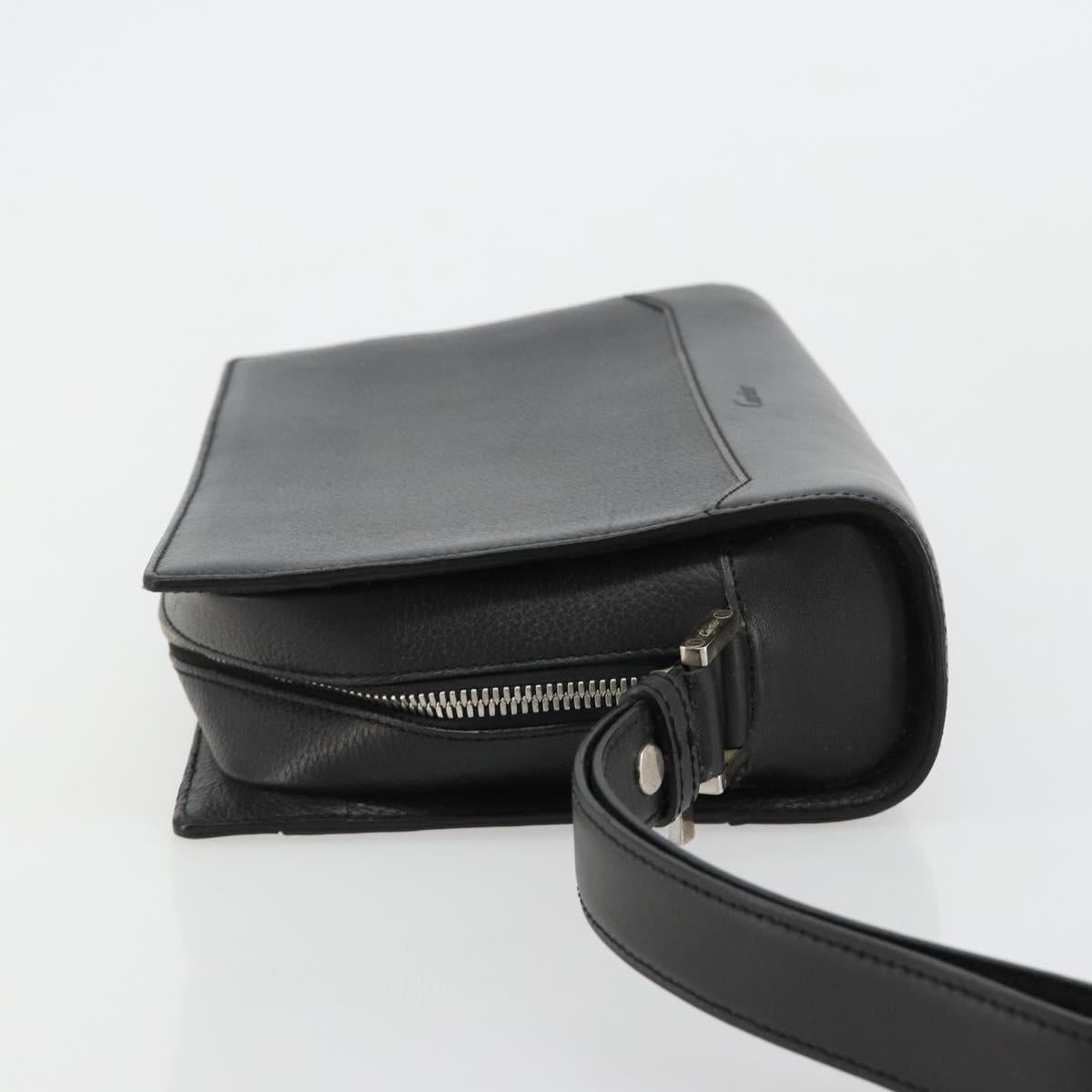 CARTIER Clutch Bag Leather Black Silver Auth 183463A