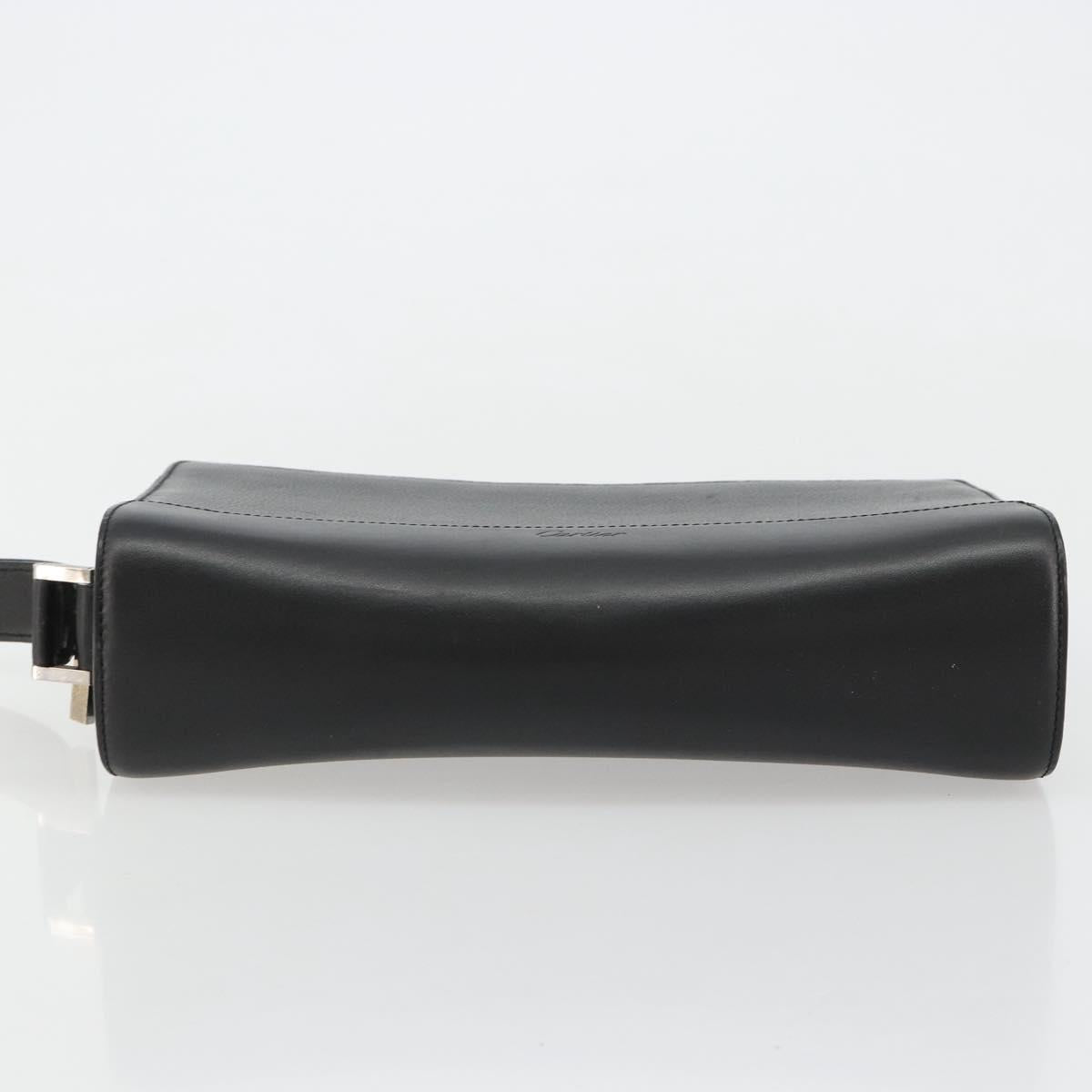 CARTIER Clutch Bag Leather Black Silver Auth 183463A