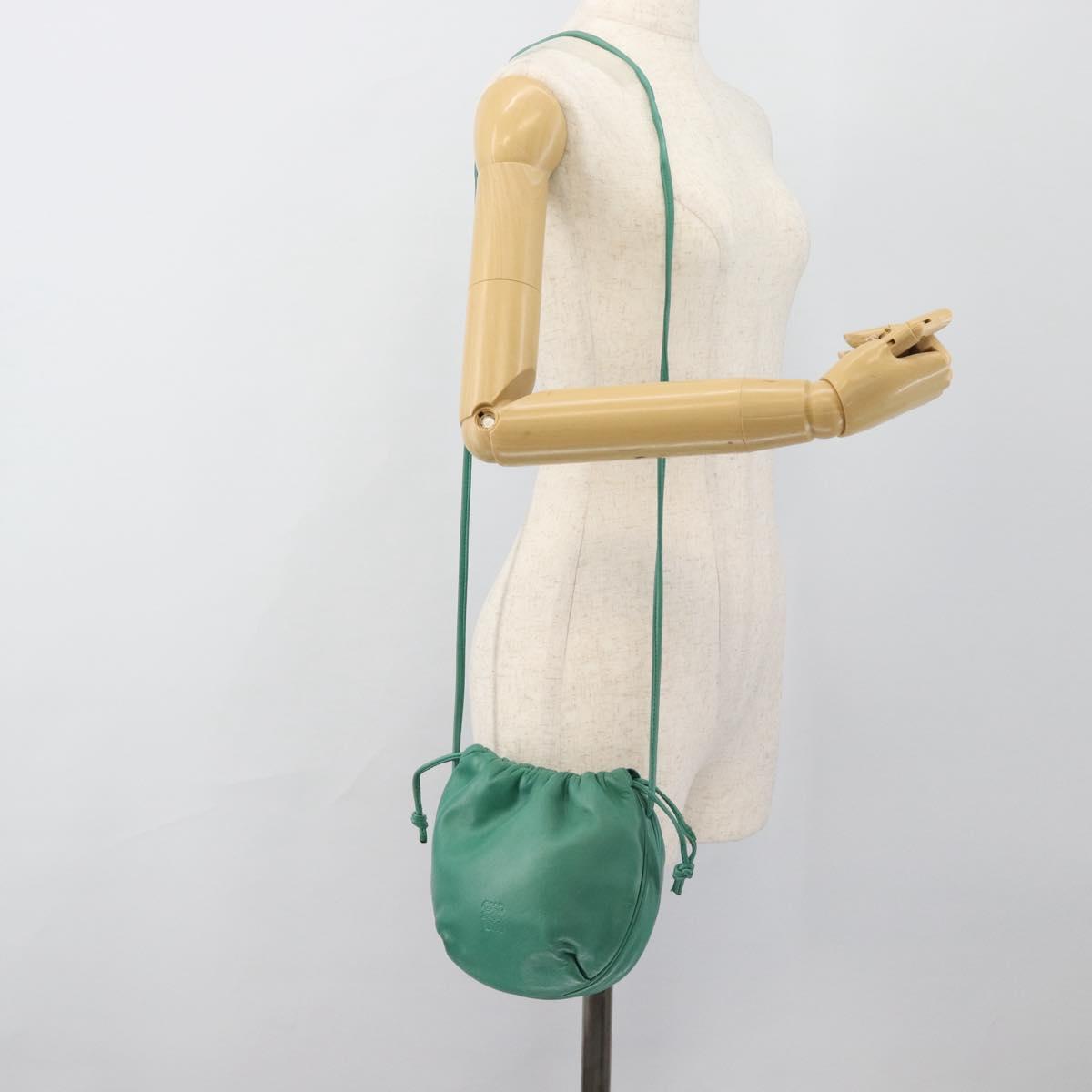LOEWE Anagram Purse Shoulder Bag Leather Green Auth 183470