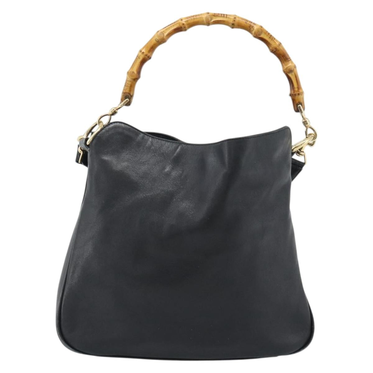 GUCCI Bamboo Shoulder Bag Leather 2way Black Gold 001 3754 1638 Auth 183478