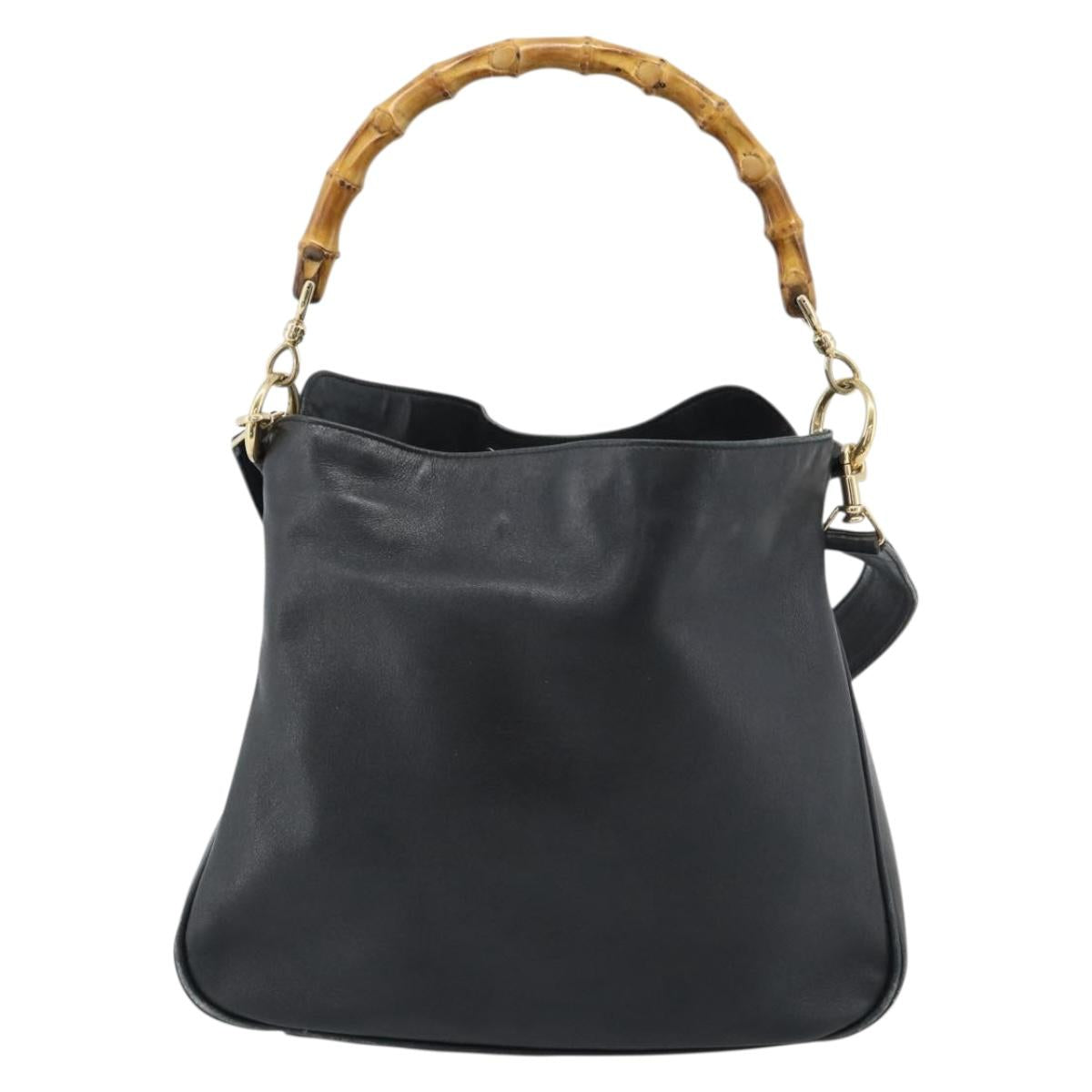 GUCCI Bamboo Shoulder Bag Leather 2way Black Gold 001 3754 1638 Auth 183478