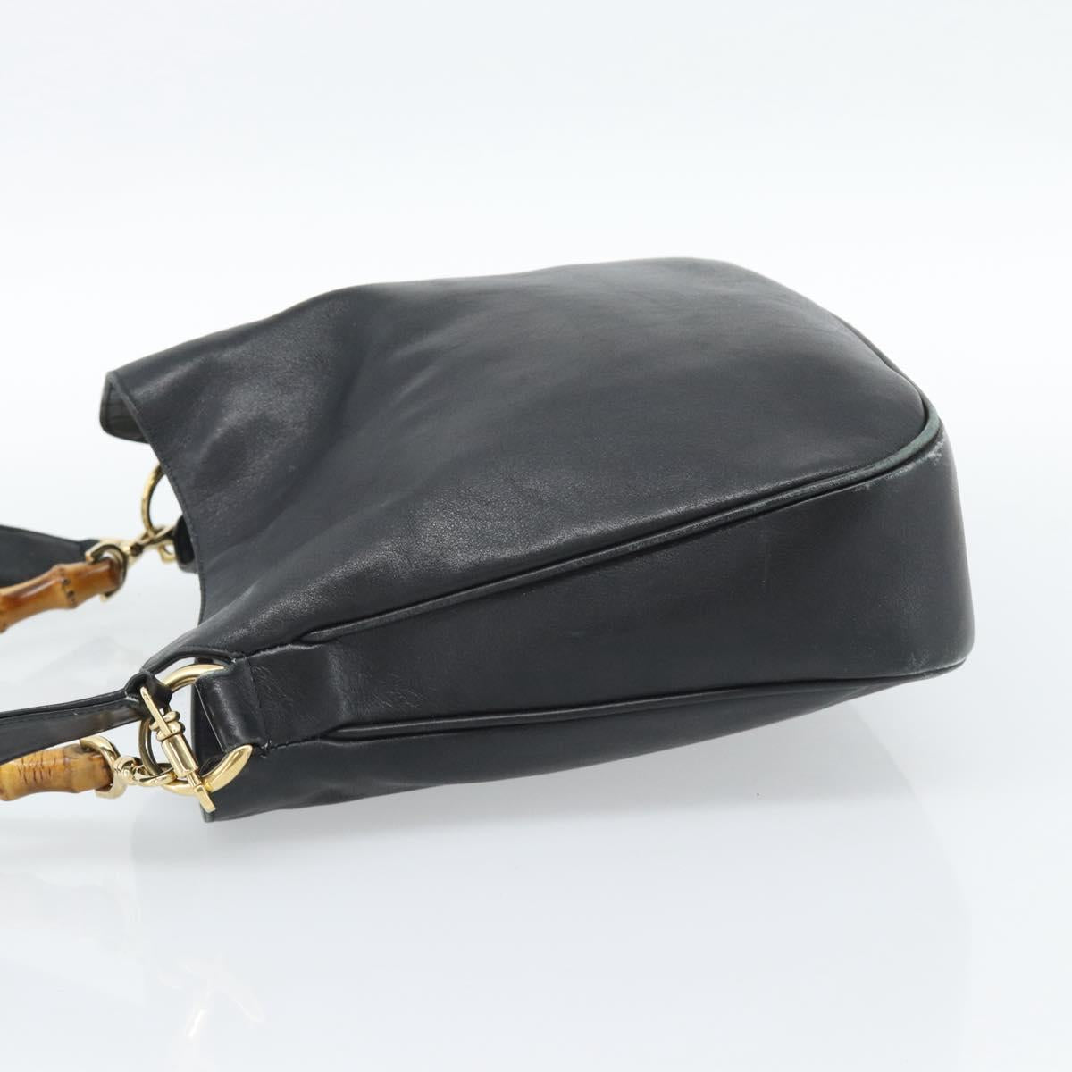 GUCCI Bamboo Shoulder Bag Leather 2way Black Gold 001 3754 1638 Auth 183478