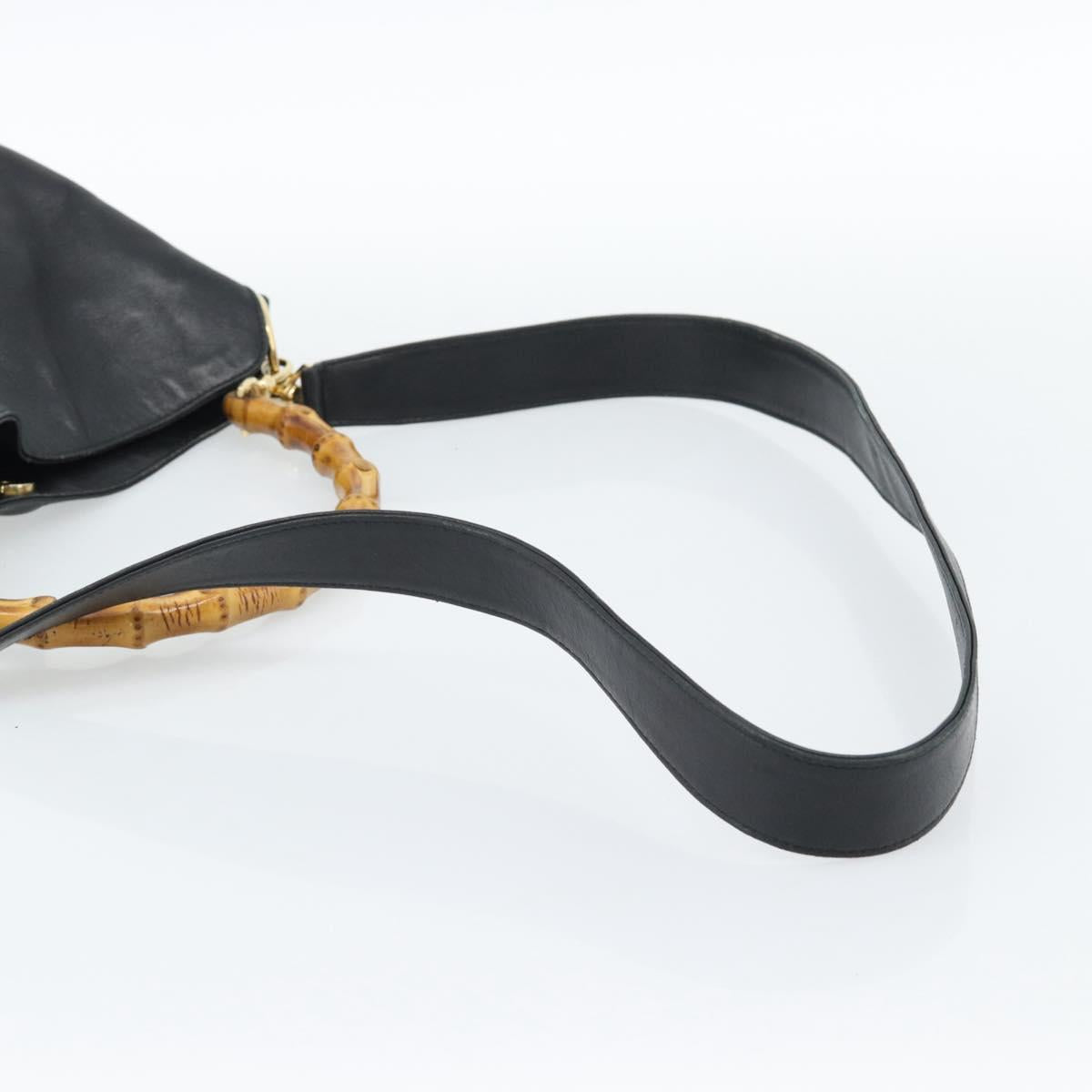 GUCCI Bamboo Shoulder Bag Leather 2way Black Gold 001 3754 1638 Auth 183478