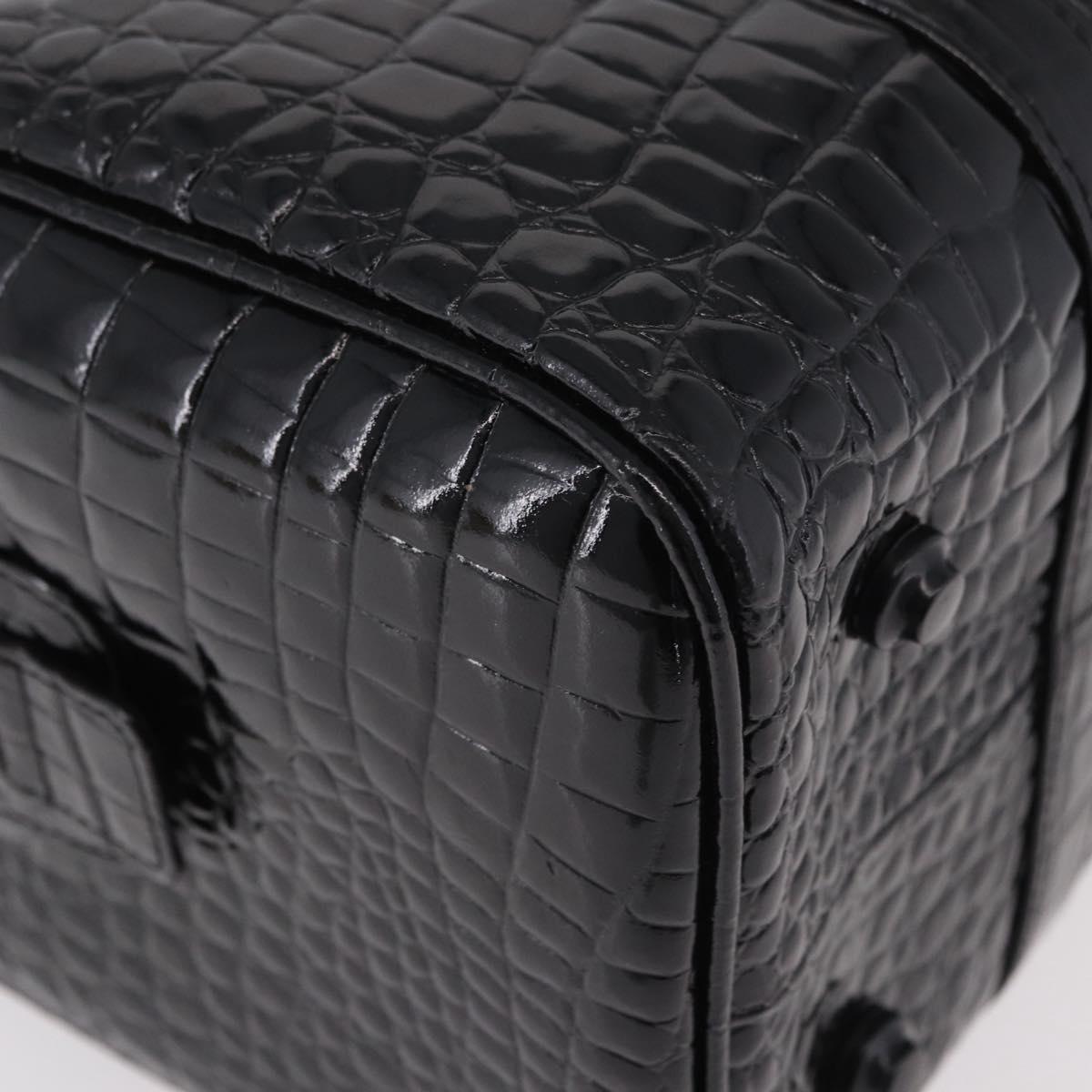 CELINE Hand Bag Patent leather Black Gold Auth 183482