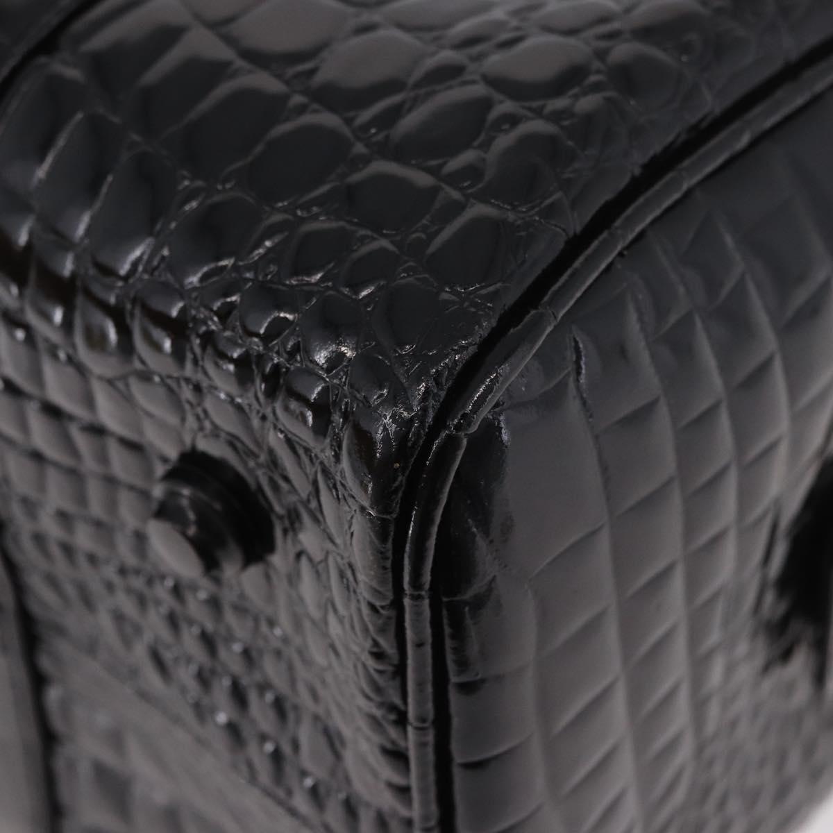 CELINE Hand Bag Patent leather Black Gold Auth 183482