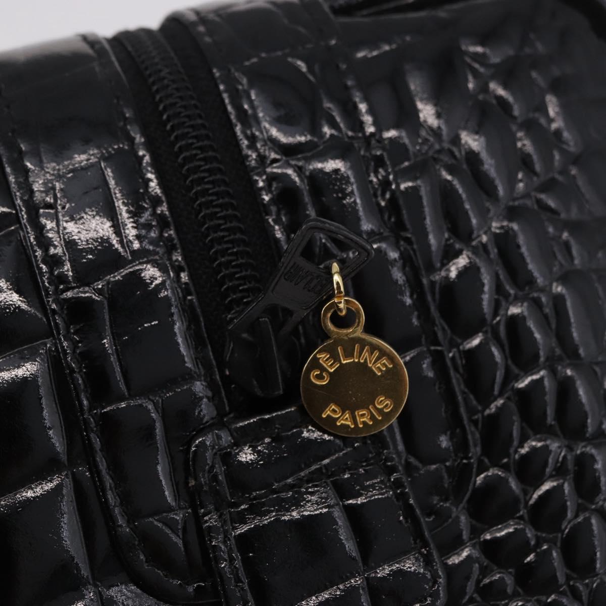 CELINE Hand Bag Patent leather Black Gold Auth 183482