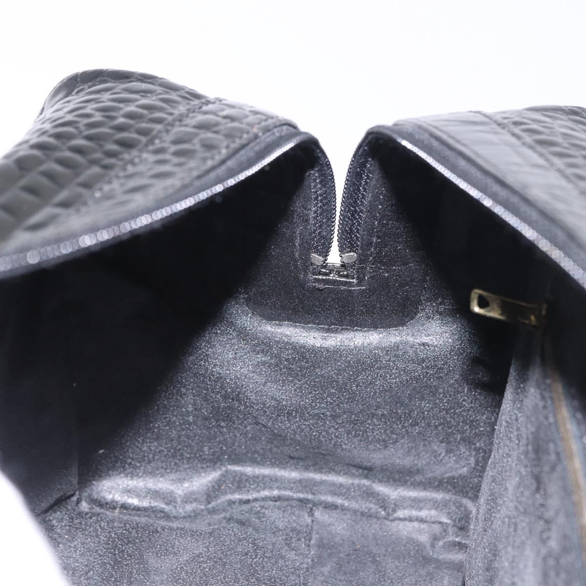 CELINE Hand Bag Patent leather Black Gold Auth 183482