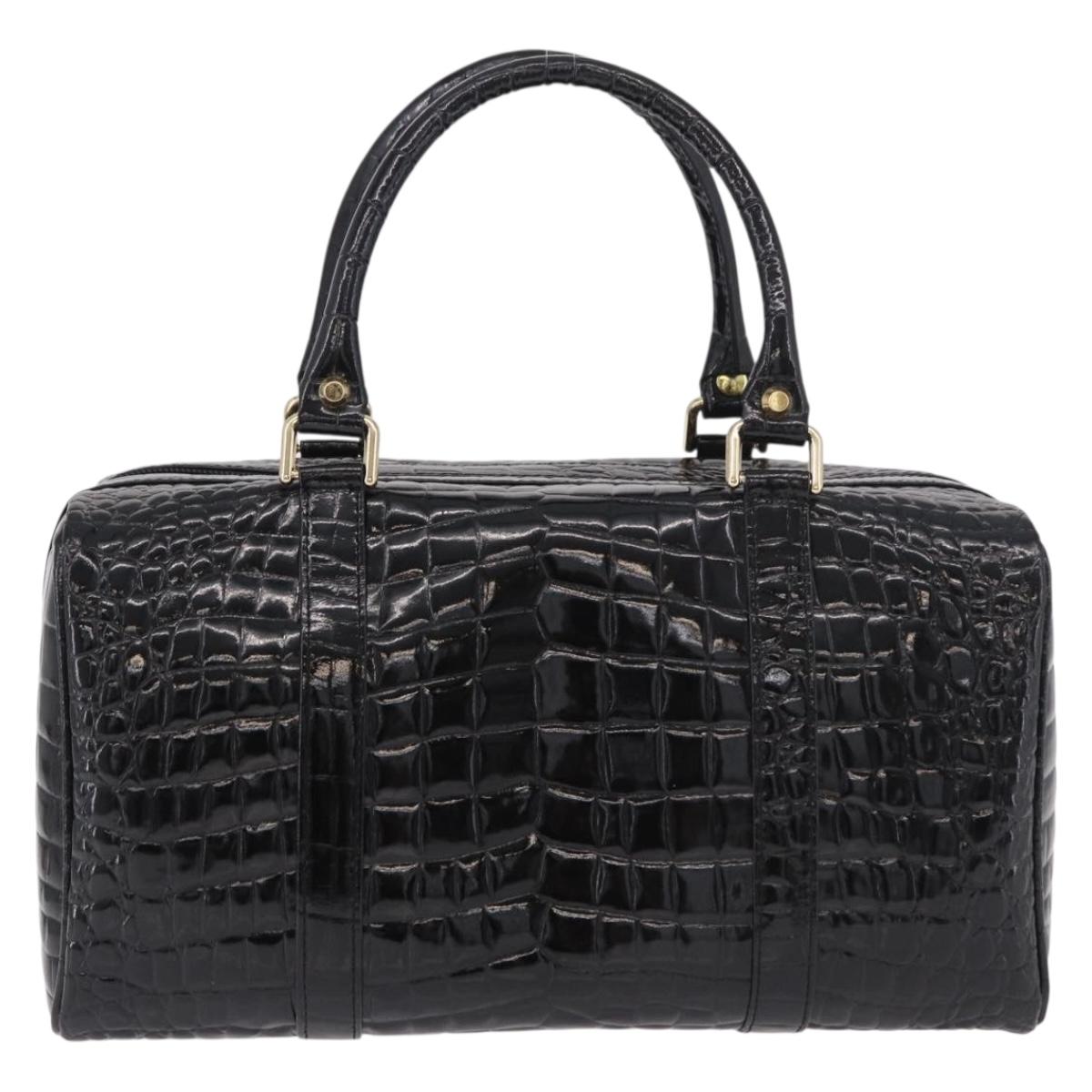 CELINE Hand Bag Patent leather Black Gold Auth 183482