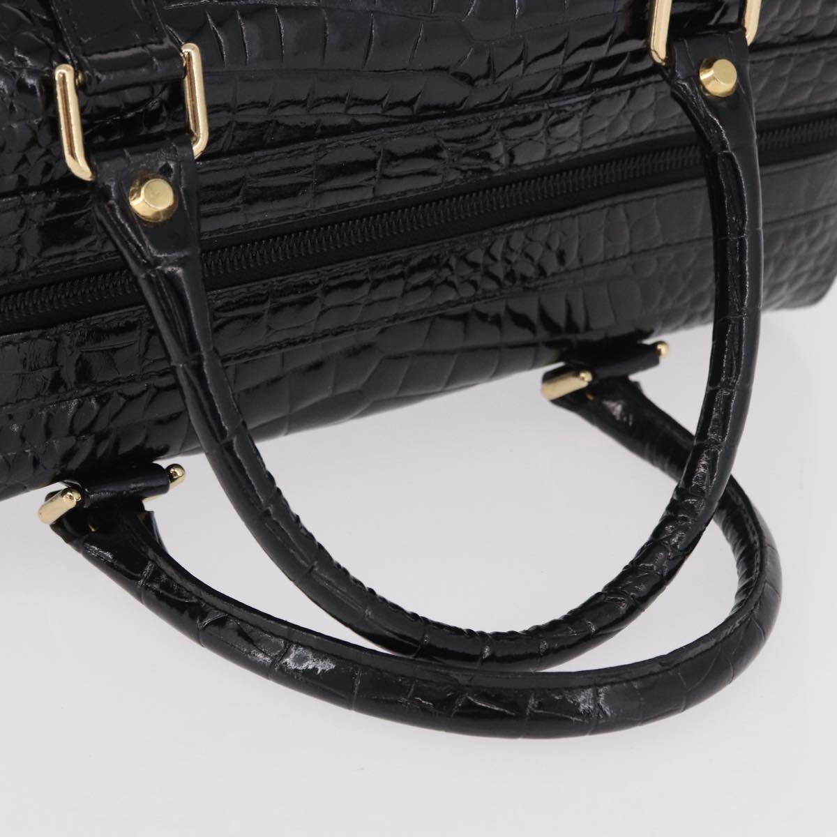 CELINE Hand Bag Patent leather Black Gold Auth 183482