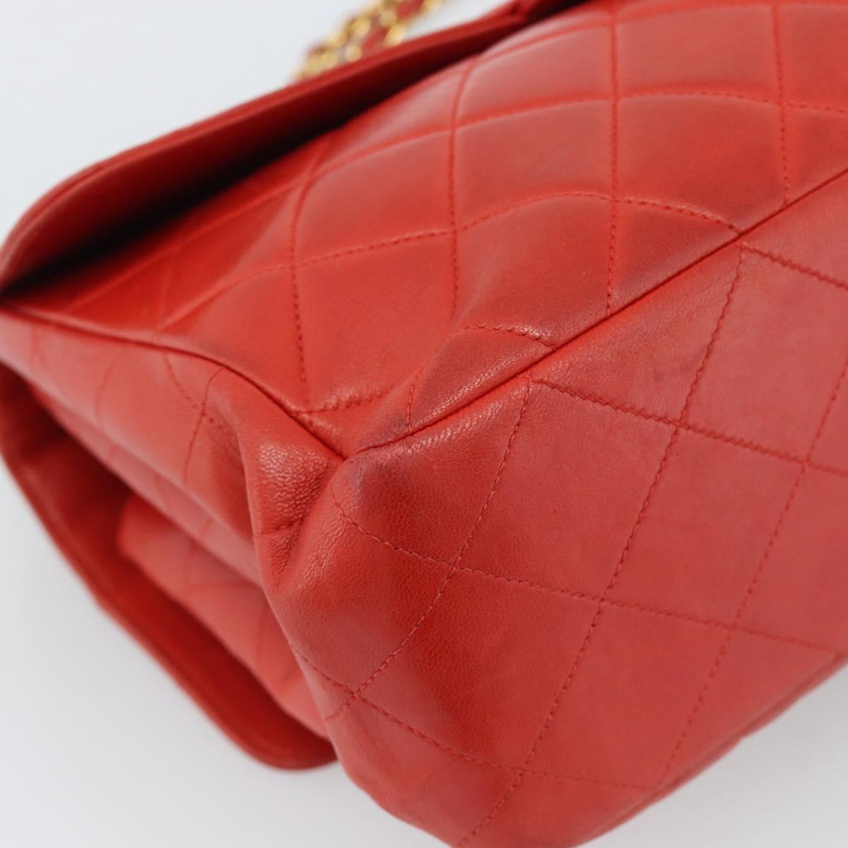 CHANEL Matelasse Double Face Chain Bag Lamb Skin Red Gold CC Auth 183486V