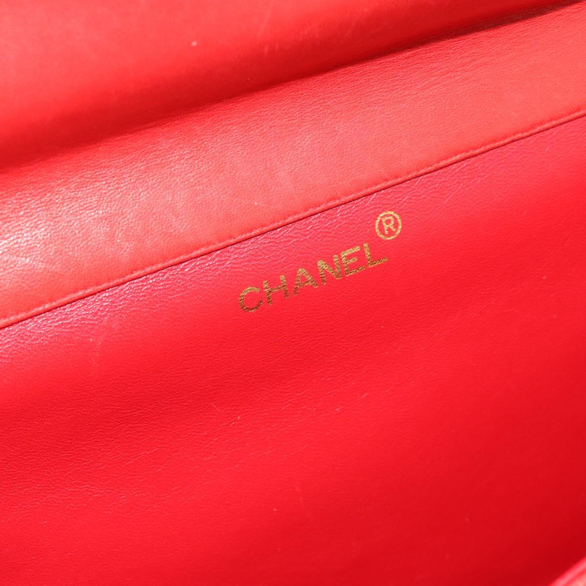 CHANEL Matelasse Double Face Chain Bag Lamb Skin Red Gold CC Auth 183486V