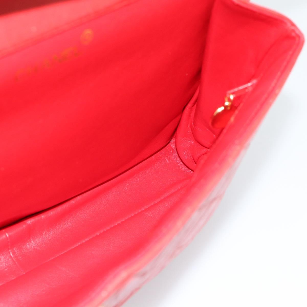 CHANEL Matelasse Double Face Chain Bag Lamb Skin Red Gold CC Auth 183486V