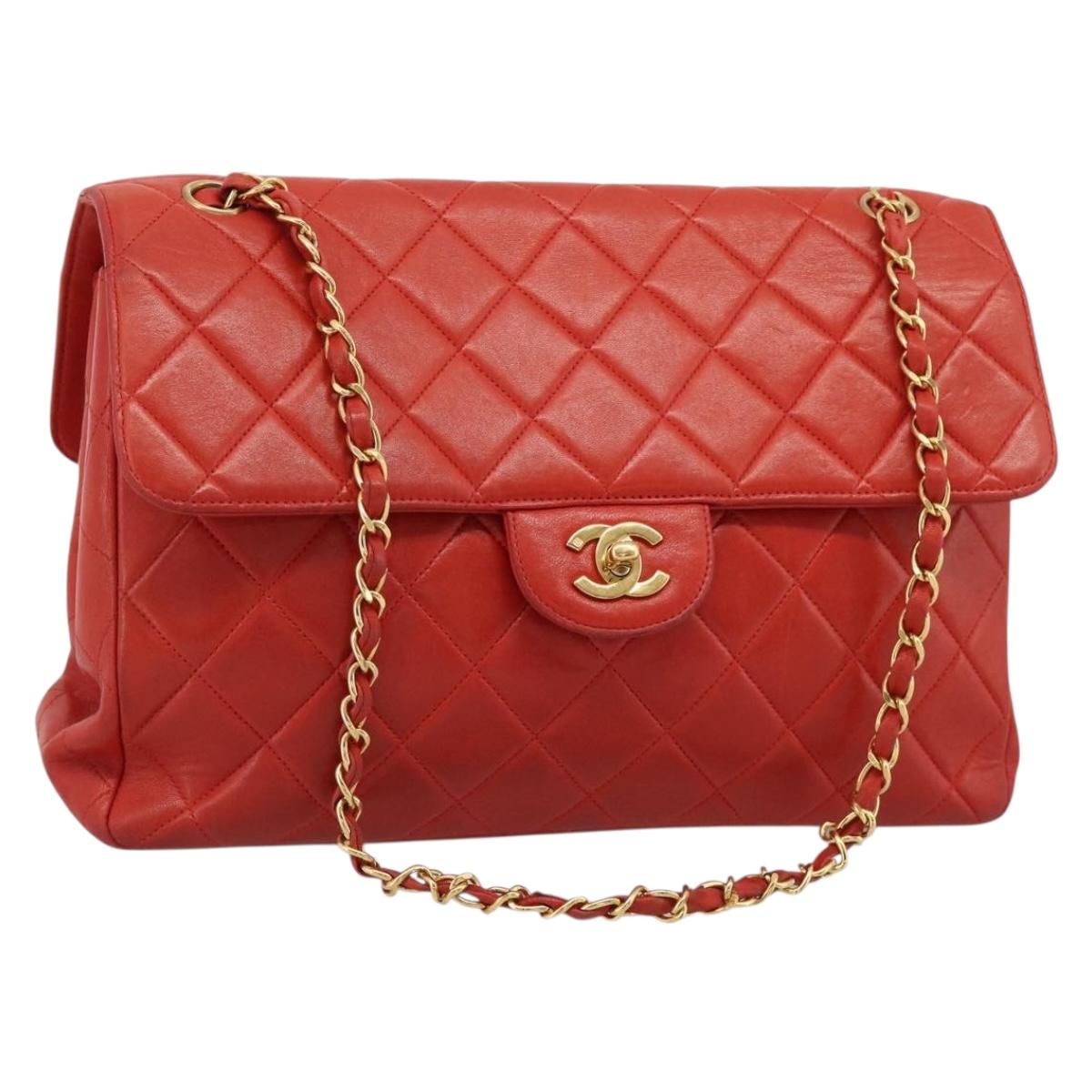 CHANEL Matelasse Double Face Chain Bag Lamb Skin Red Gold CC Auth 183486V