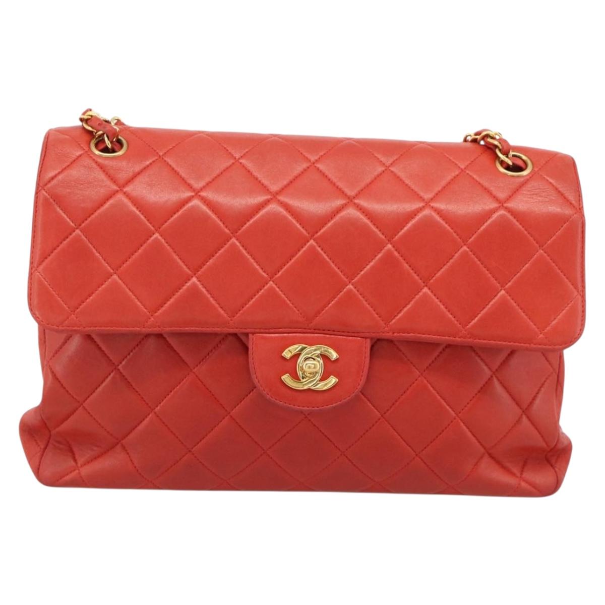 CHANEL Matelasse Double Face Chain Bag Lamb Skin Red Gold CC Auth 183486V