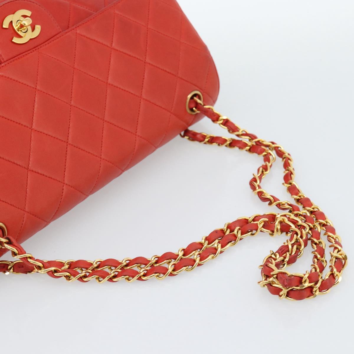 CHANEL Matelasse Double Face Chain Bag Lamb Skin Red Gold CC Auth 183486V