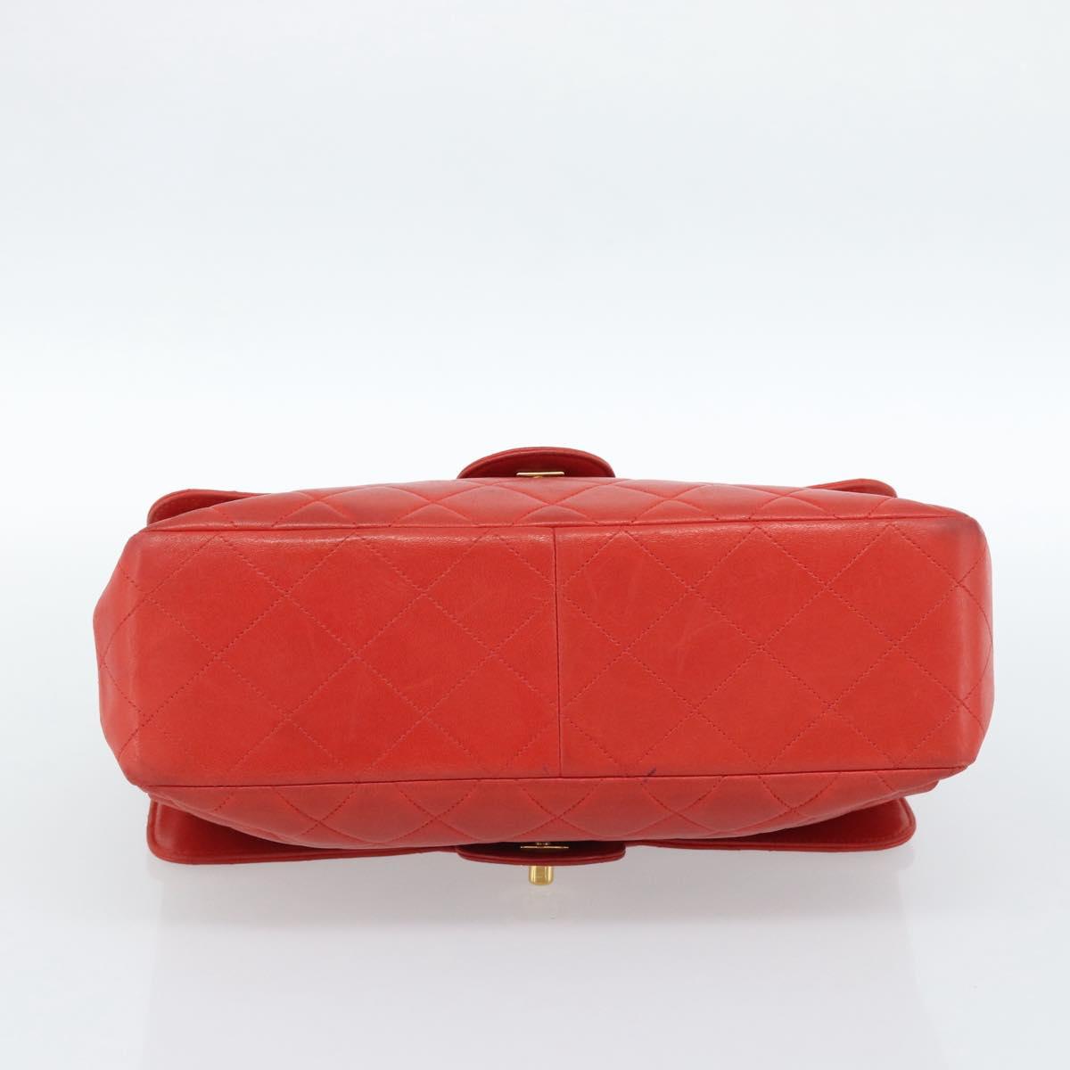 CHANEL Matelasse Double Face Chain Bag Lamb Skin Red Gold CC Auth 183486V