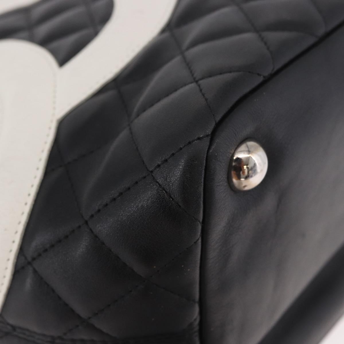 CHANEL Cambon Line Matelasse Tote Bag Leather Black Silver CC Auth 183487M