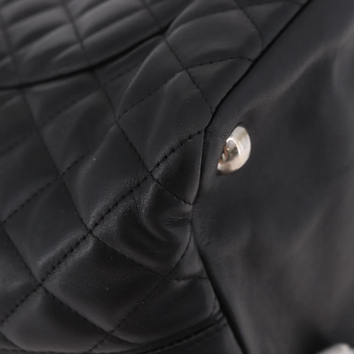 CHANEL Cambon Line Matelasse Tote Bag Leather Black Silver CC Auth 183487M