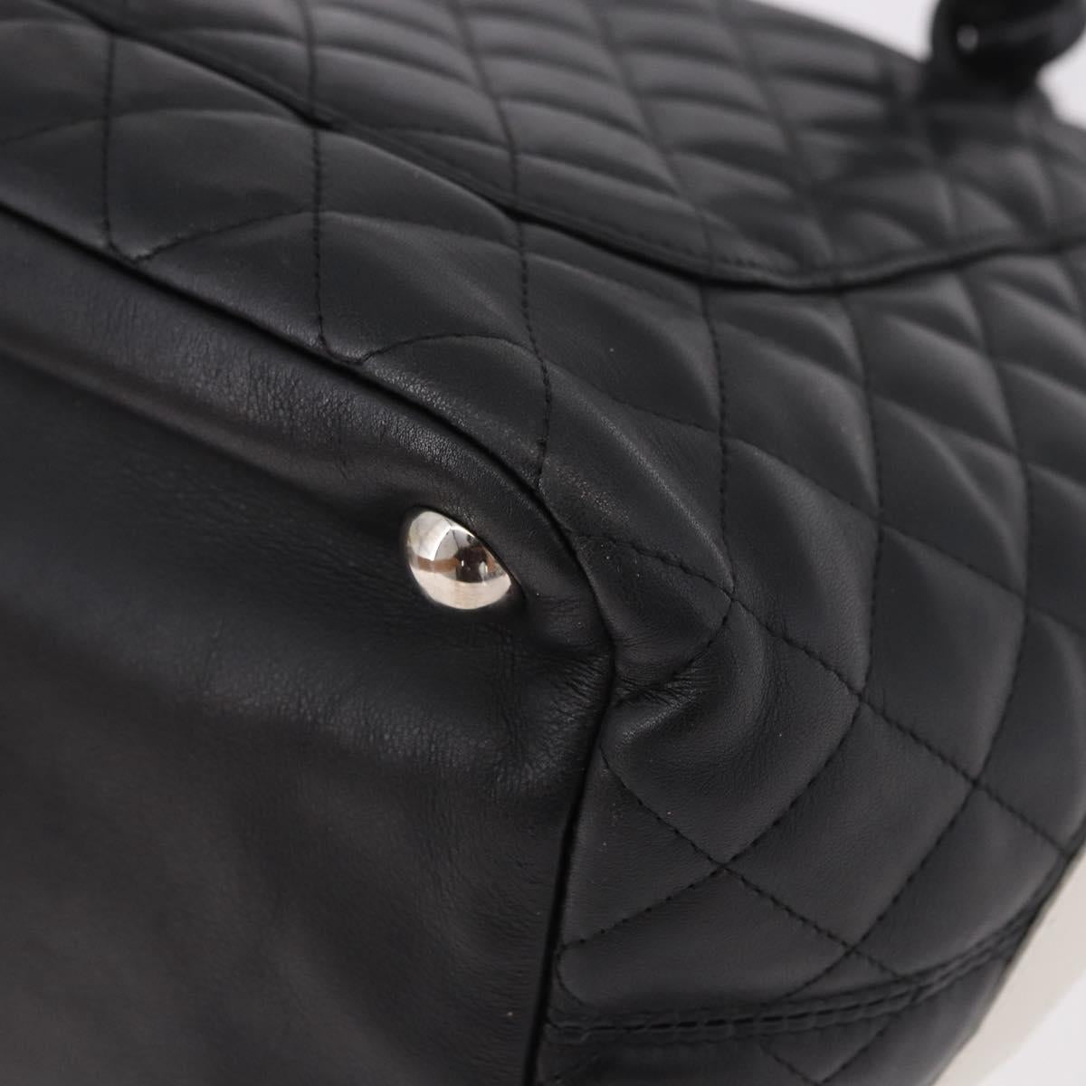 CHANEL Cambon Line Matelasse Tote Bag Leather Black Silver CC Auth 183487M