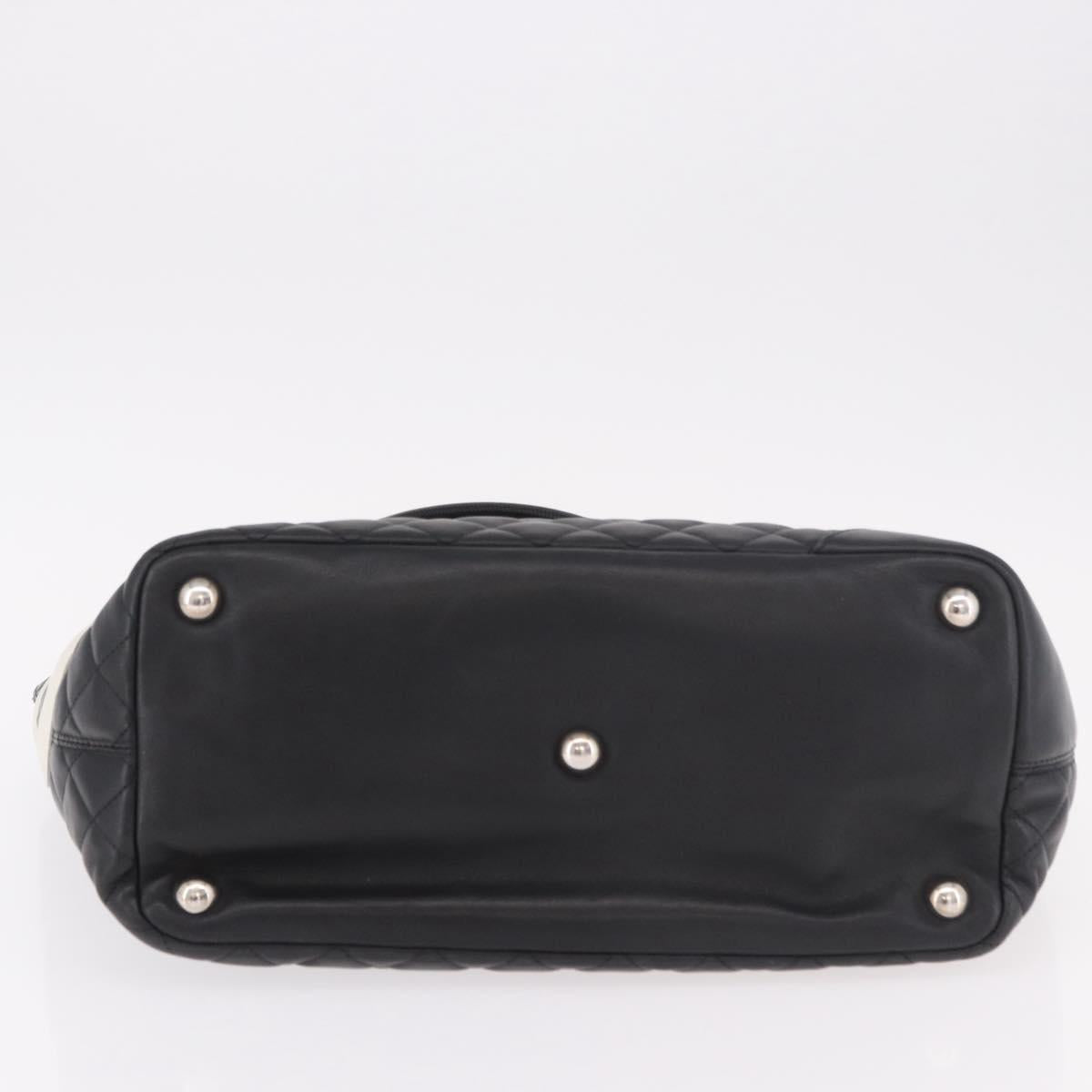 CHANEL Cambon Line Matelasse Tote Bag Leather Black Silver CC Auth 183487M