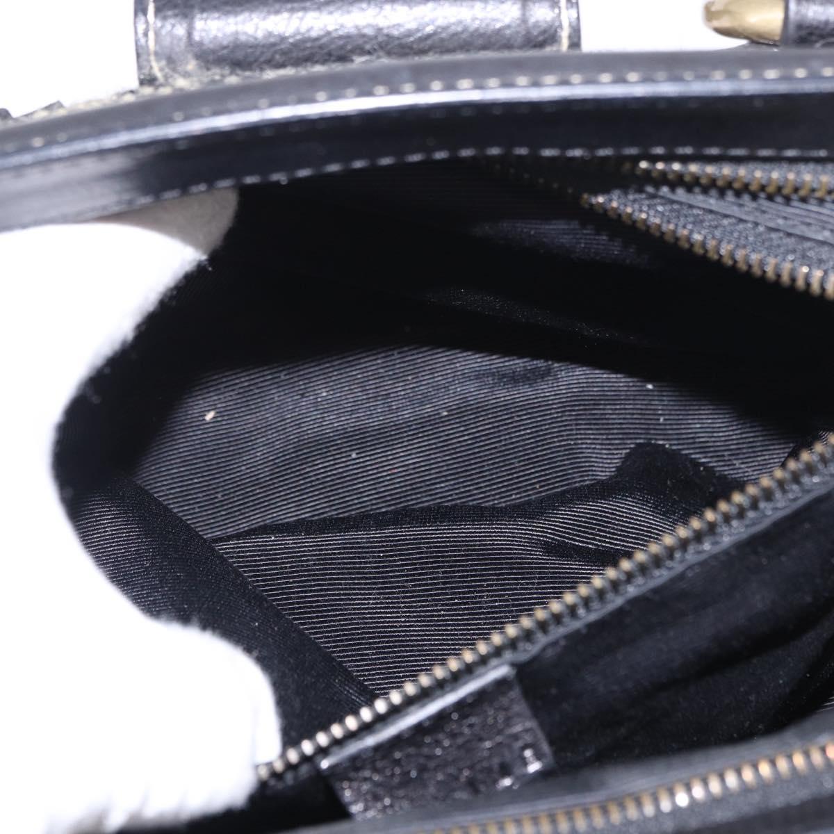 CELINE Hand Bag Canvas Leather Black Gold Auth 183488A