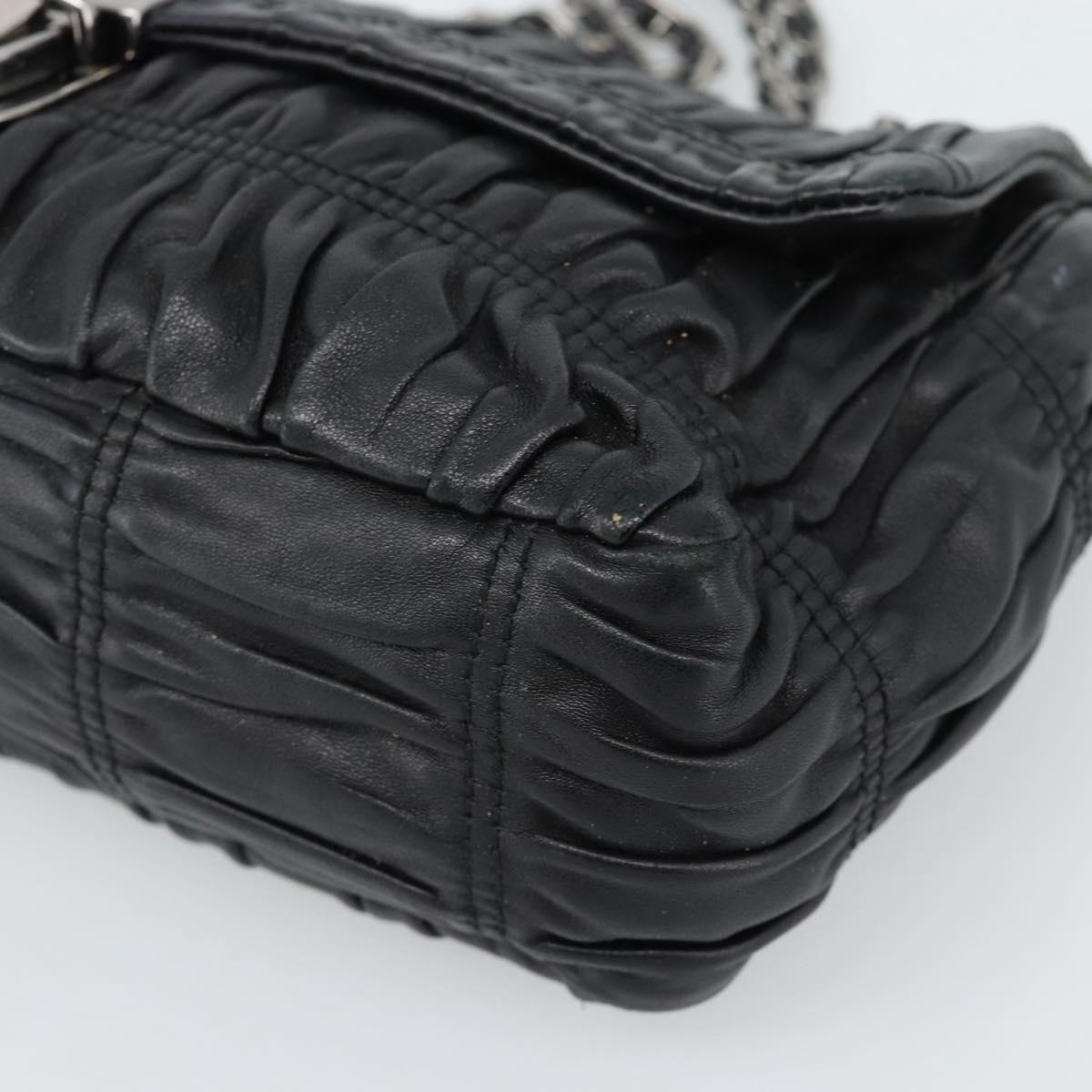 PRADA Chain Shoulder Bag Leather Black Silver Auth 183490