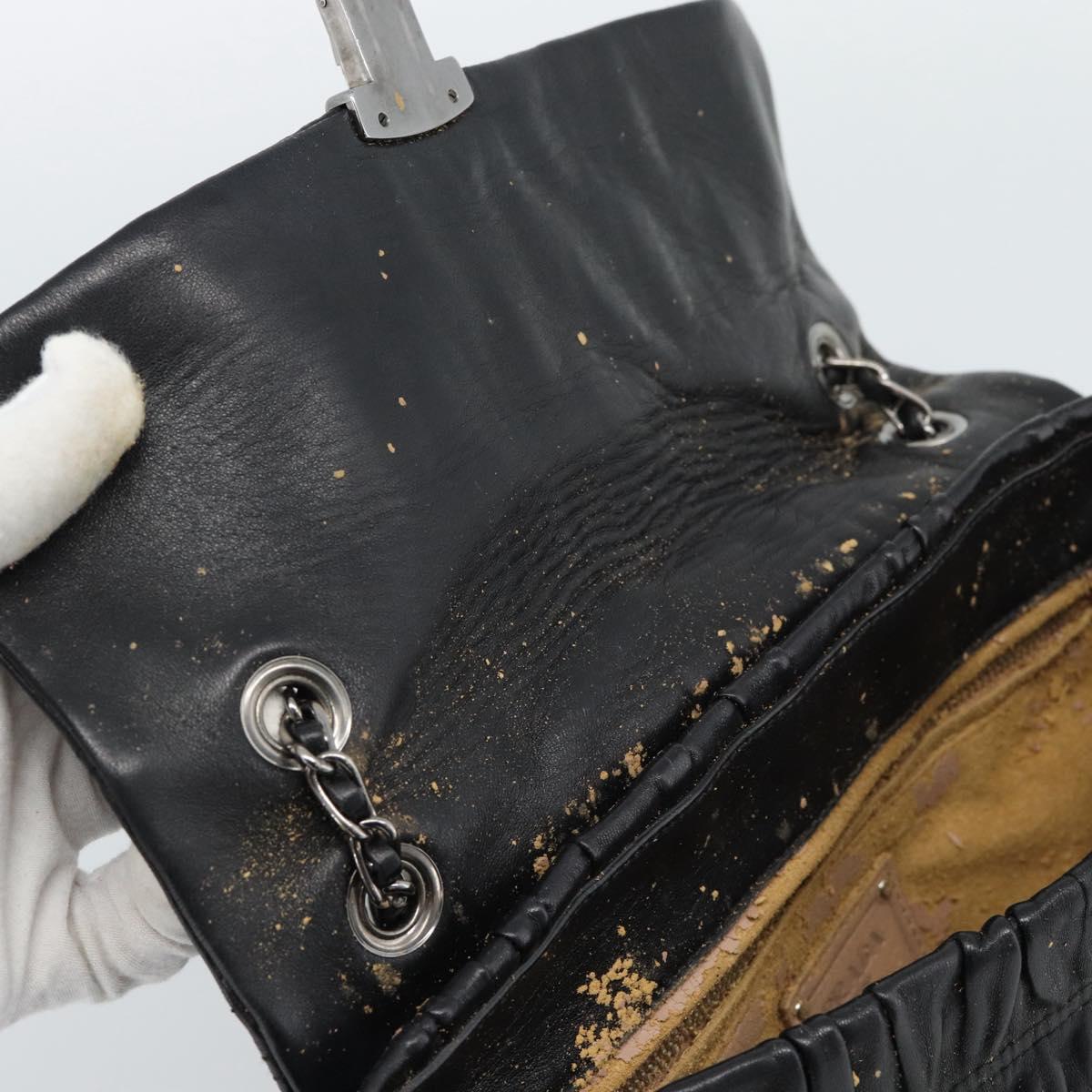 PRADA Chain Shoulder Bag Leather Black Silver Auth 183490